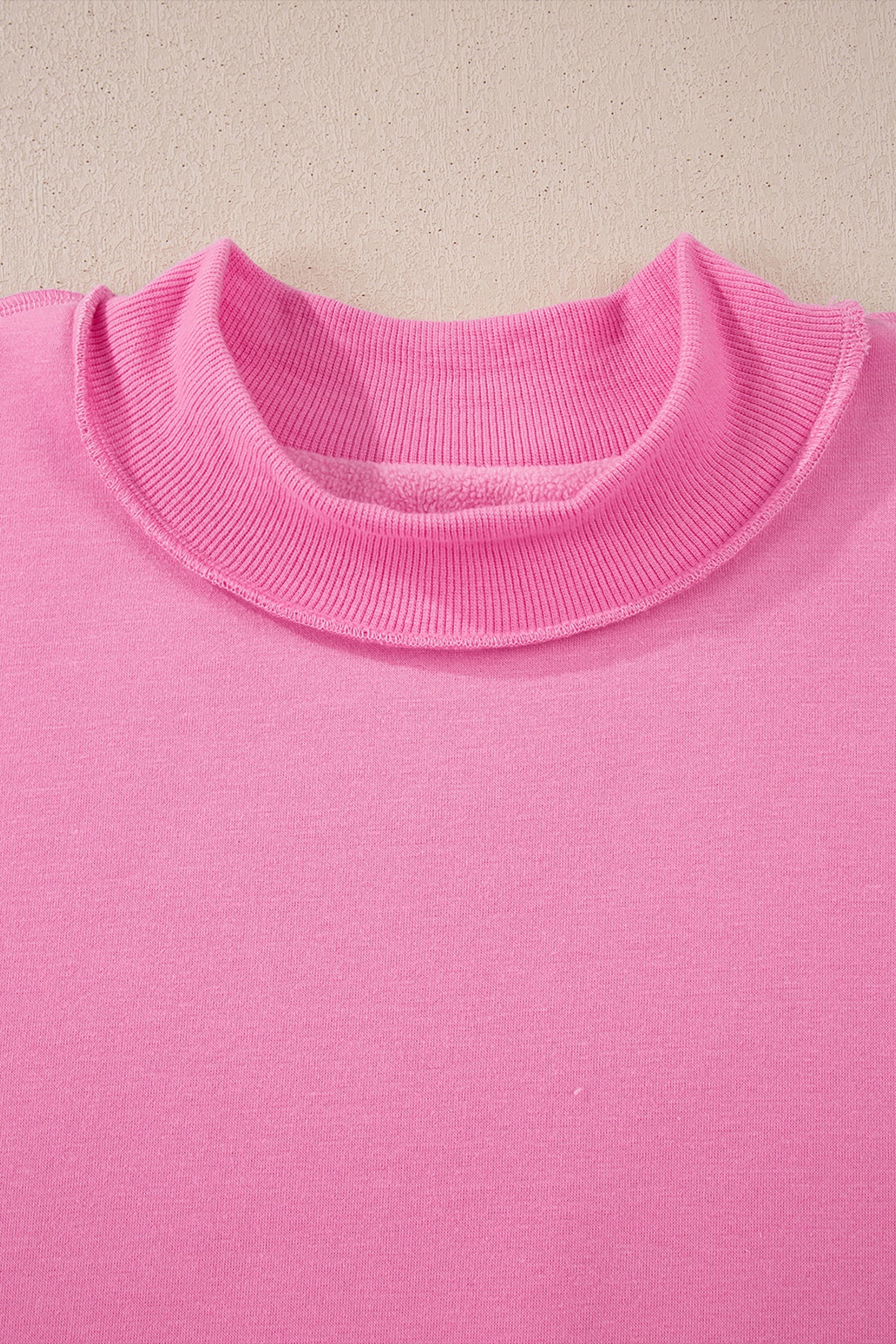 Bright Pink Oversize Drop Shoulder Reversible Mock Neck Sweatshirt