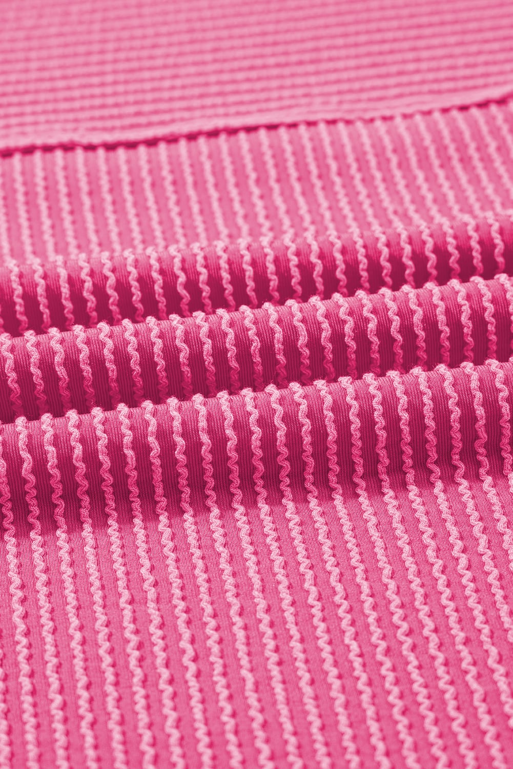Bright Pink Plain Corded Knit Mock Neck T Shirt