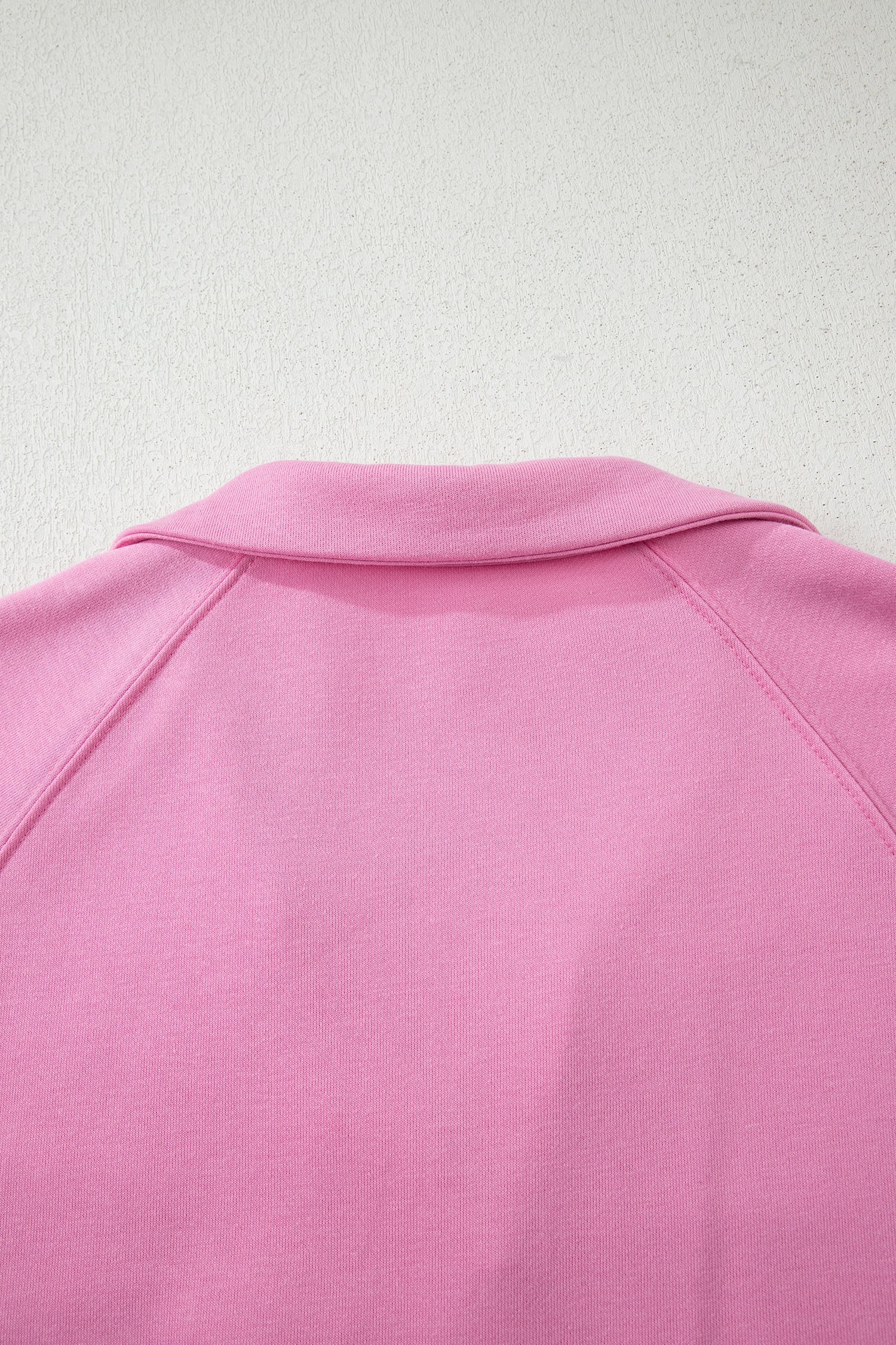 Bright Pink Polo Collar V Neck Pullover and Drawstring Sweatpants Set