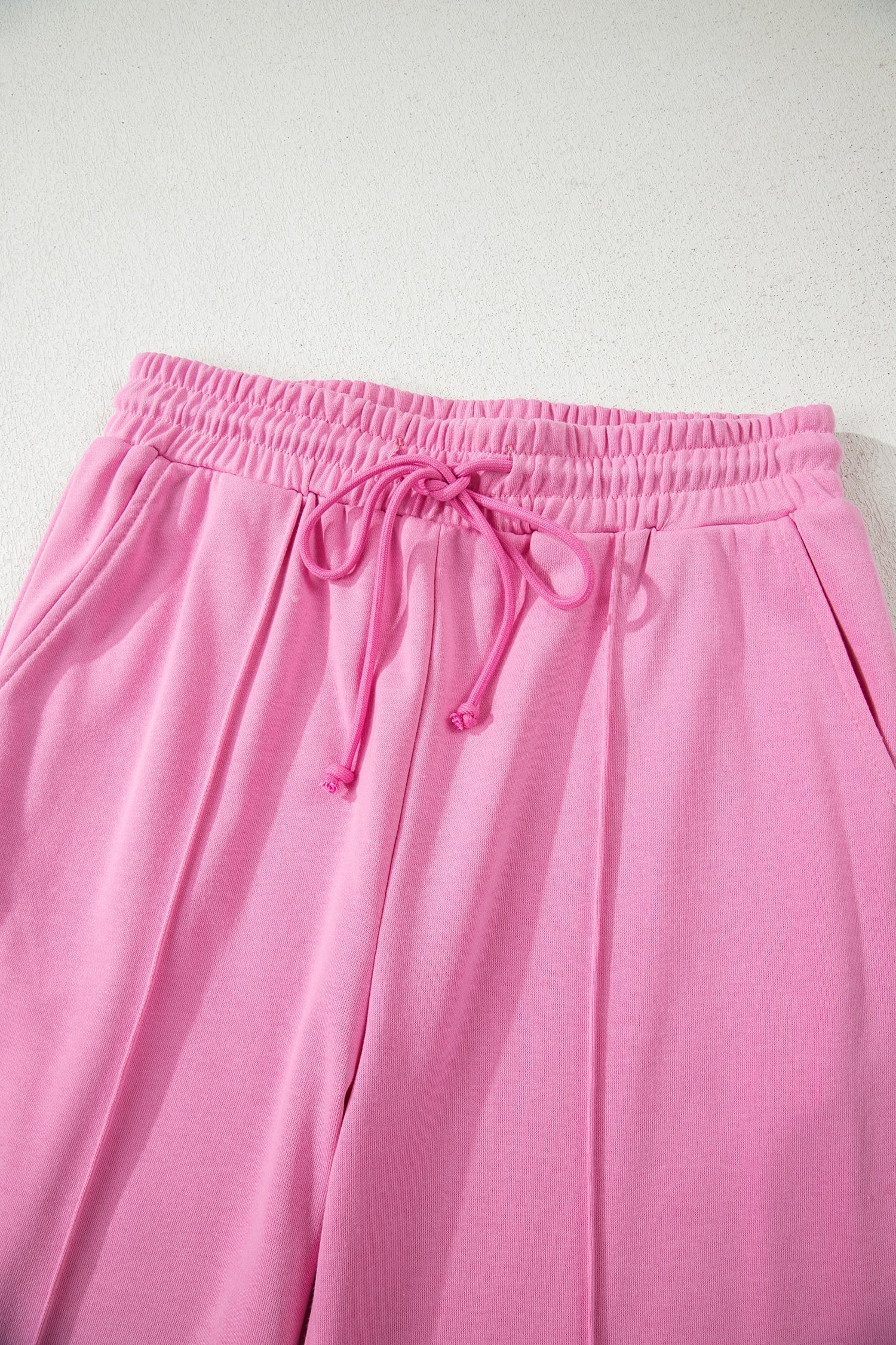 Bright Pink Polo Collar V Neck Pullover and Drawstring Sweatpants Set