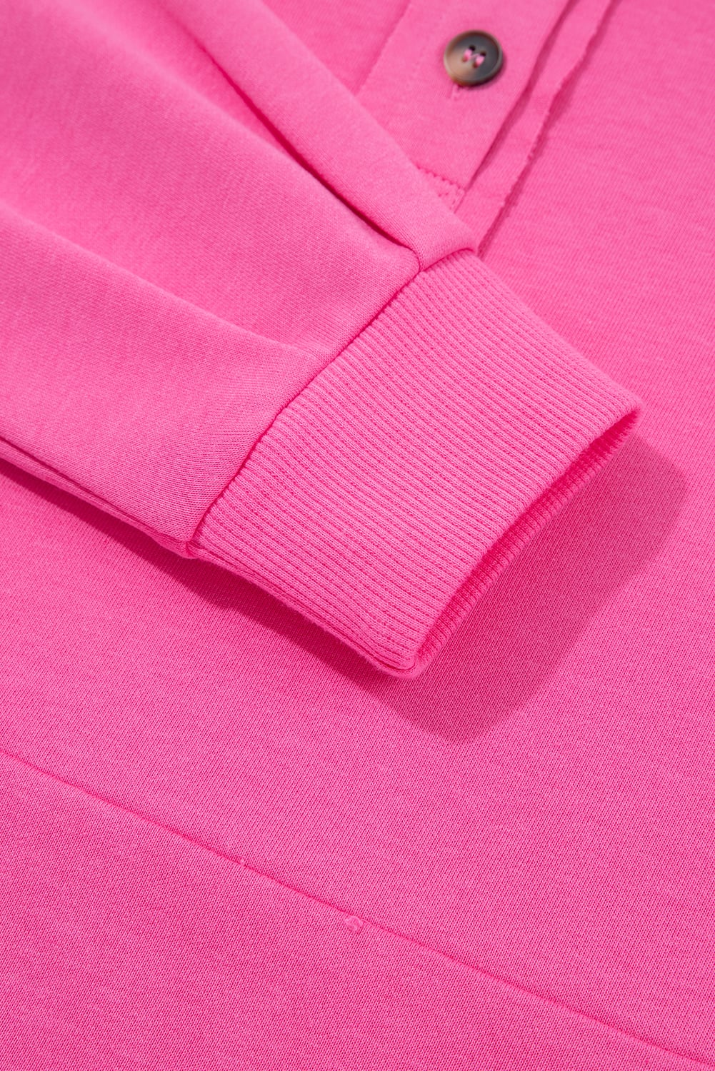 Bright Pink Raw Edge Half Buttons Pullover and Jogger Pants Set