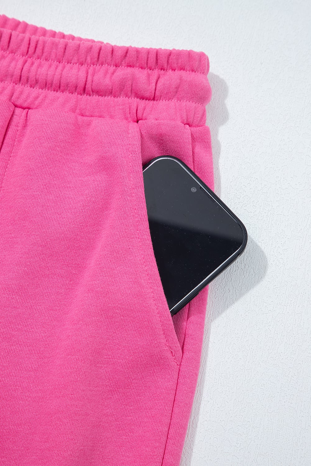 Bright Pink Raw Edge Half Buttons Pullover and Jogger Pants Set