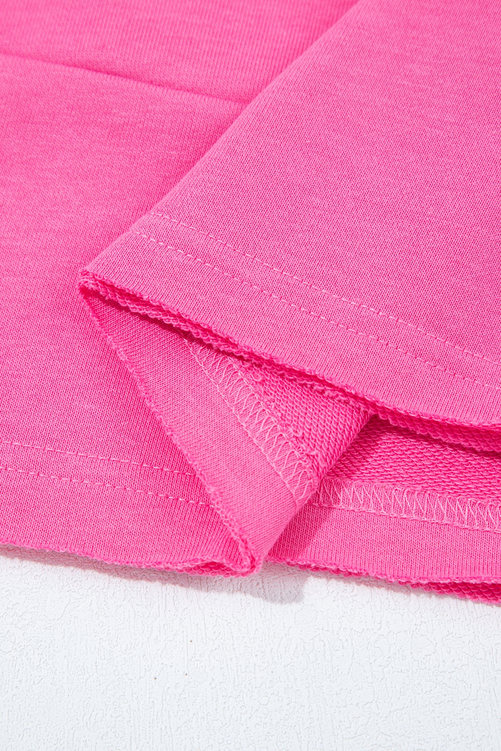 Bright Pink Raw Edge Half Buttons Pullover and Jogger Pants Set
