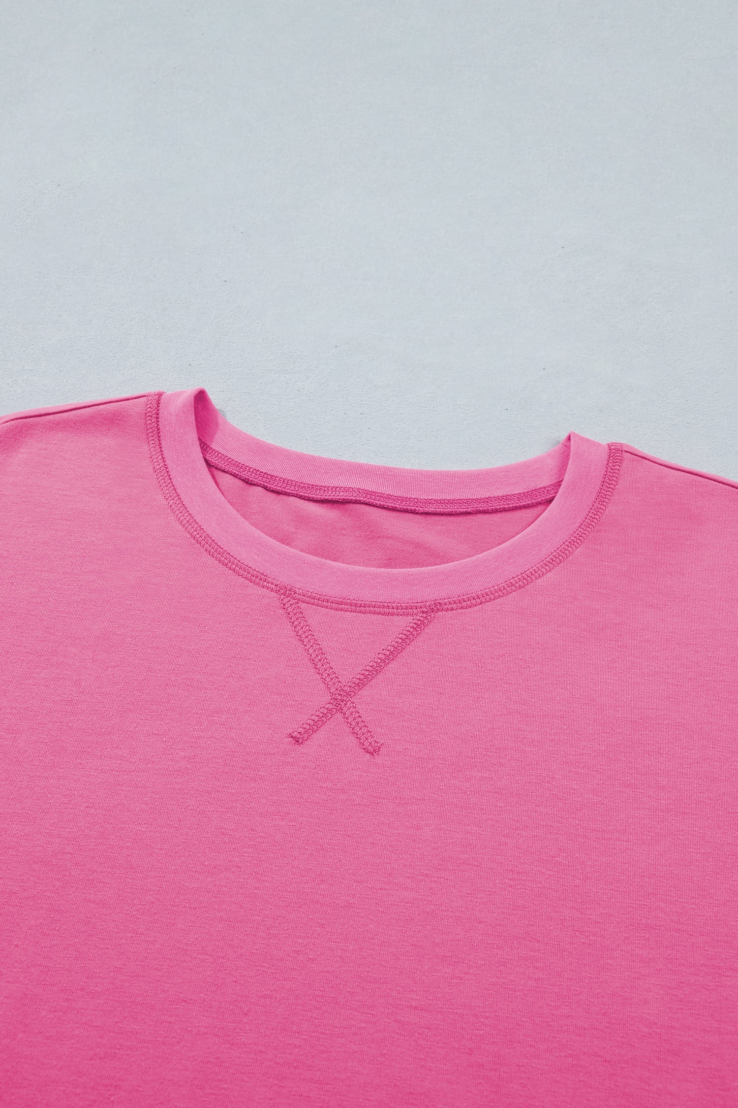 Bright Pink Seam Detail Raw Edge Tee Rainbow Waistband Casual Short Set