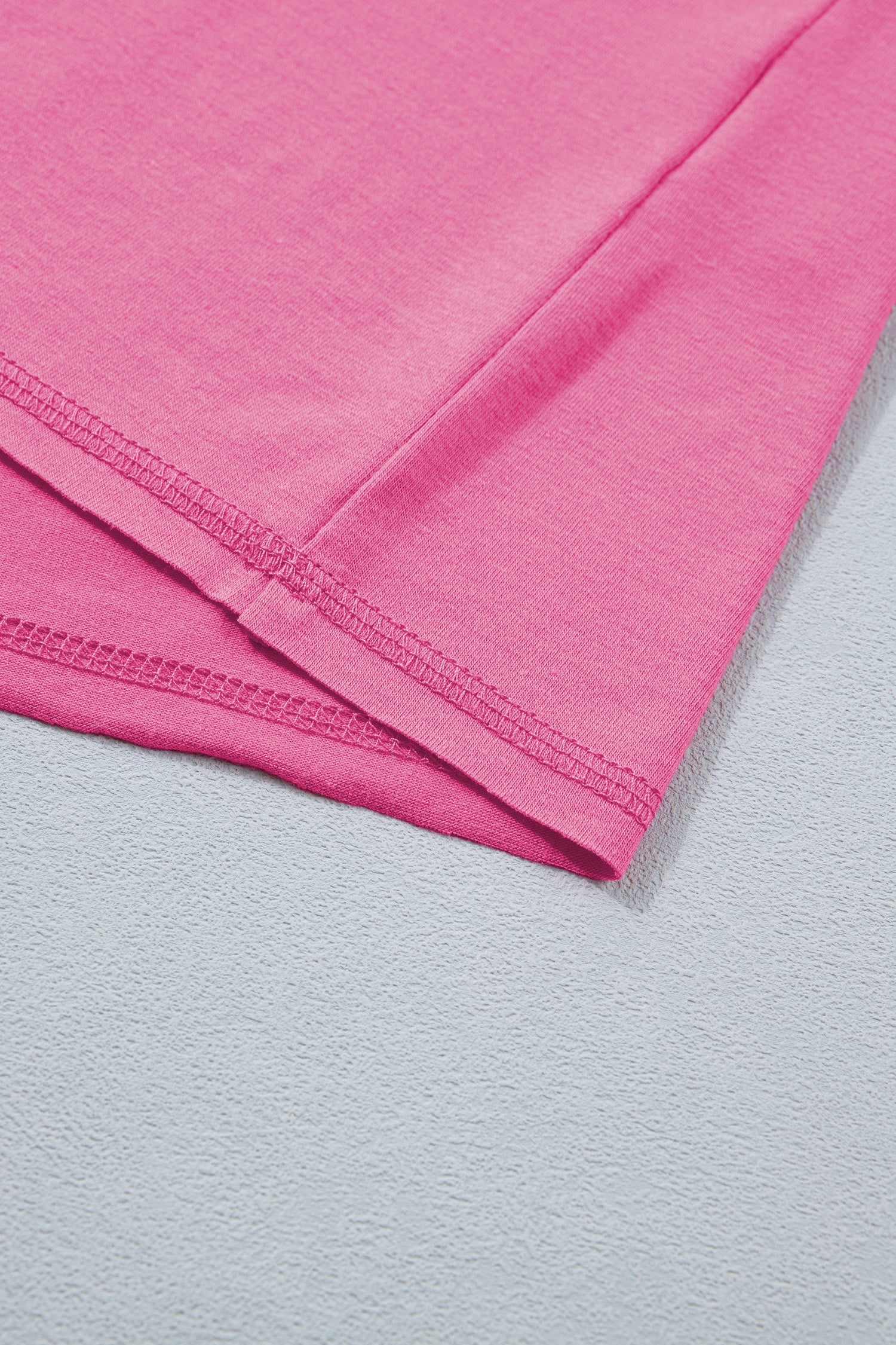 Bright Pink Seam Detail Raw Edge Tee Rainbow Waistband Casual Short Set