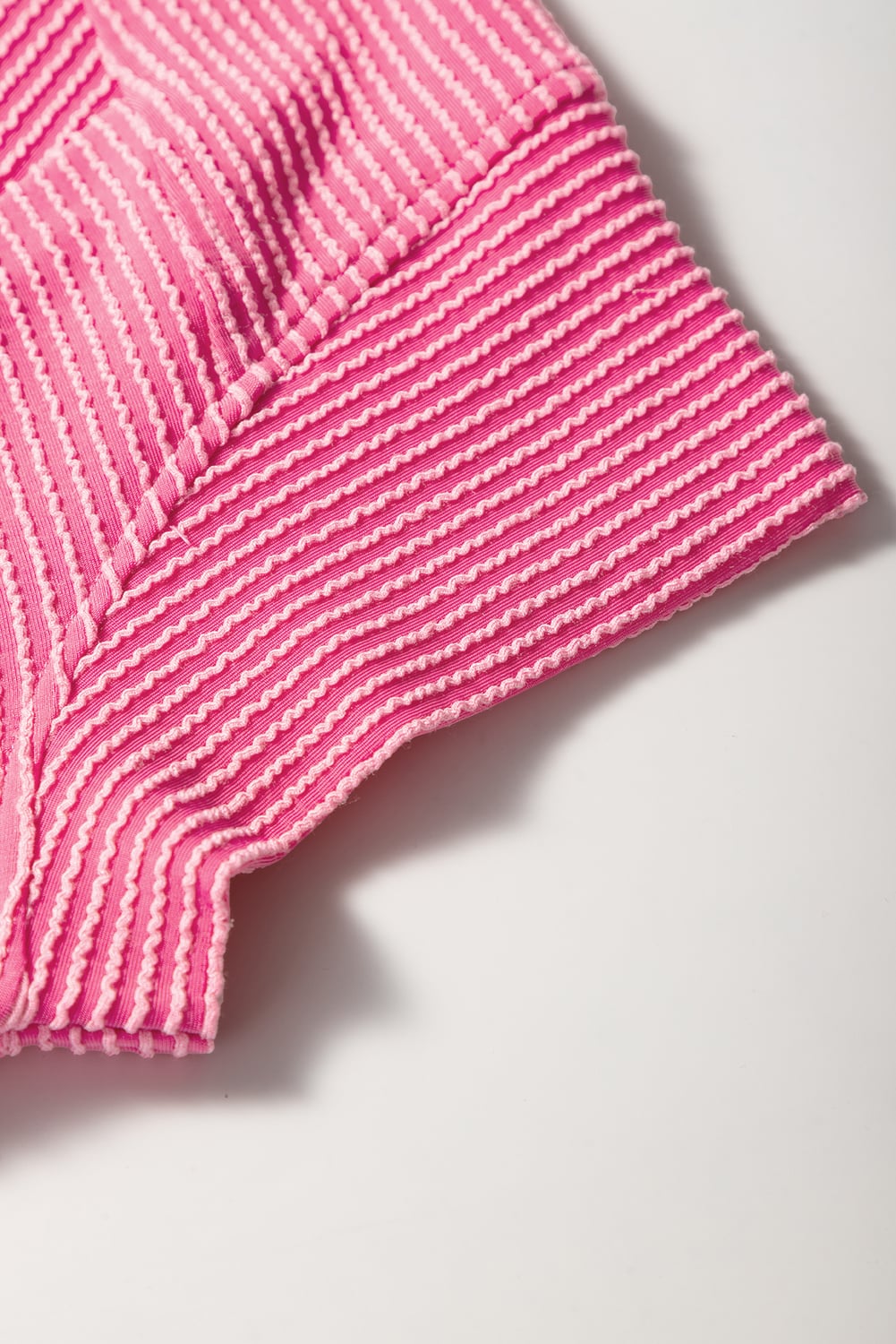 Bright Pink Solid Corded Knit Short Sleeve T Shirt and Wide Leg Pants Set