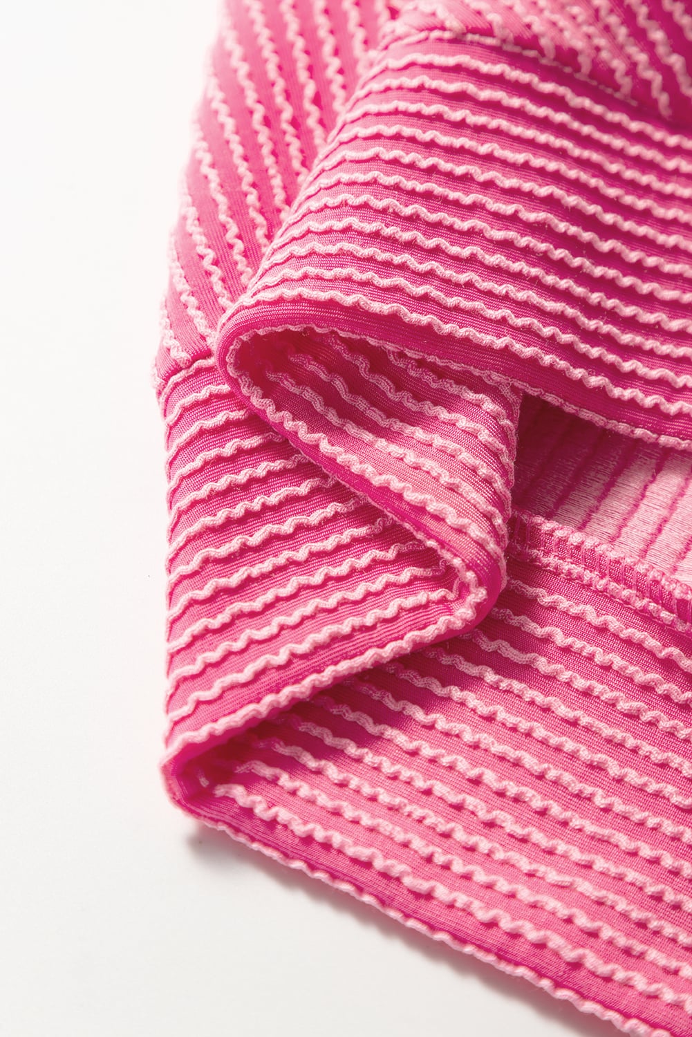 Bright Pink Solid Corded Knit Short Sleeve T Shirt and Wide Leg Pants Set