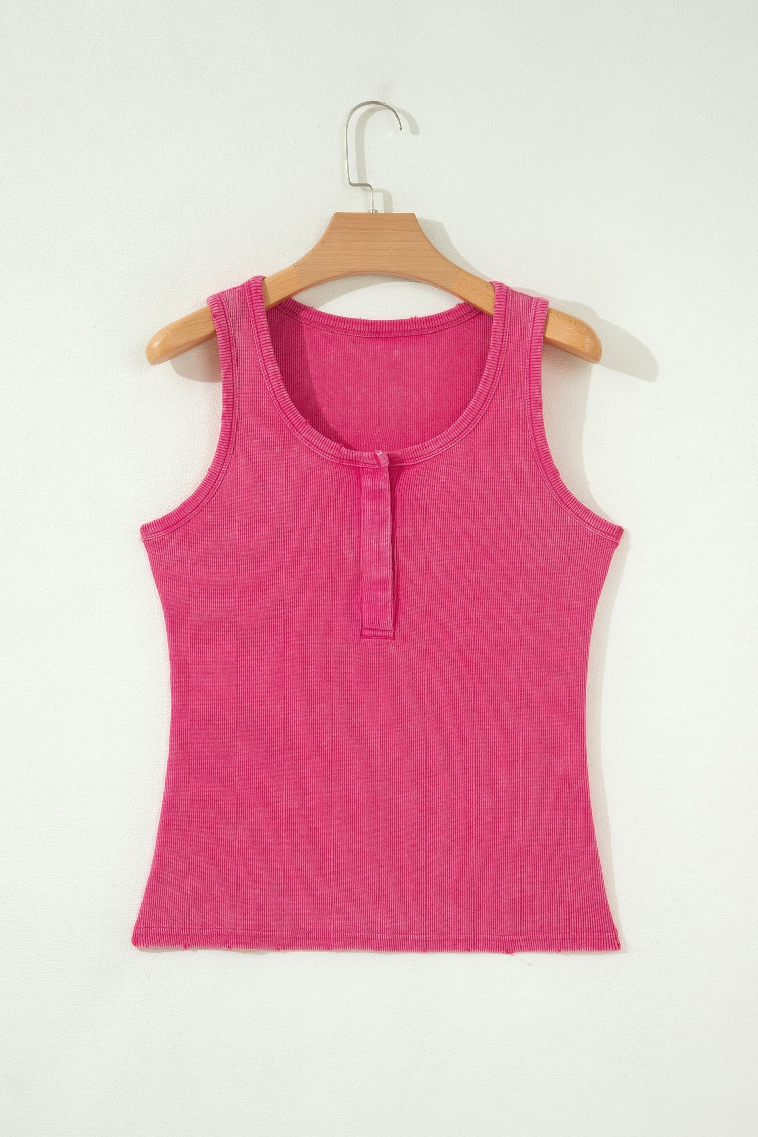 Bright Pink Vintage Distressed Ribbed Mineral Wash Tank Top