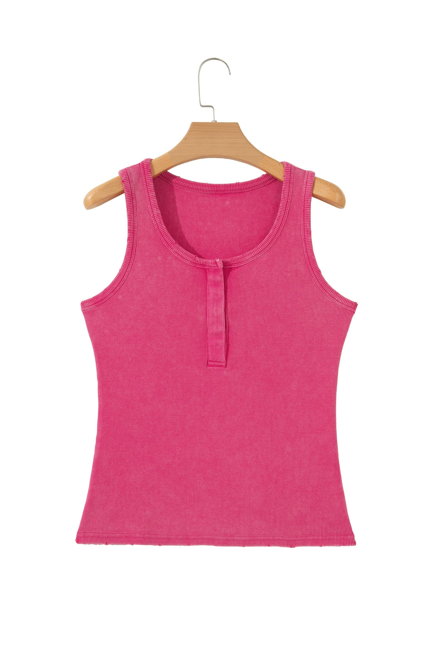 Bright Pink Vintage Distressed Ribbed Mineral Wash Tank Top