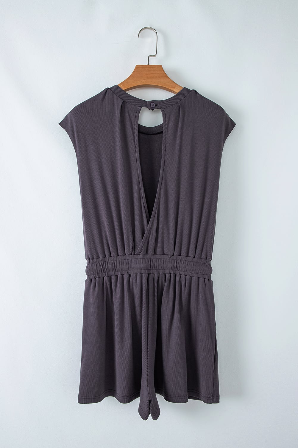 Bristol Black Knit Open Back Cap Sleeve Drawstring Elastic Waistband Romper