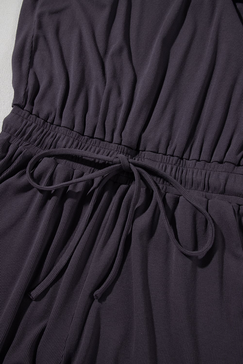 Bristol Black Knit Open Back Cap Sleeve Drawstring Elastic Waistband Romper