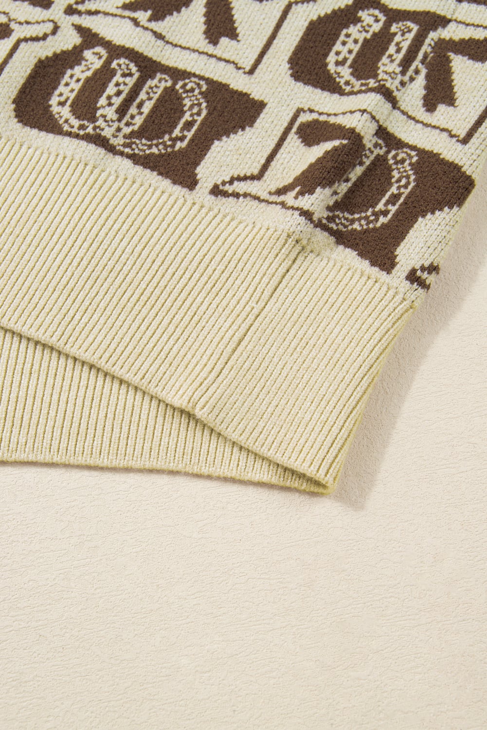 Brown Bow Horseshoe Print Checkered Plus Size Sweater