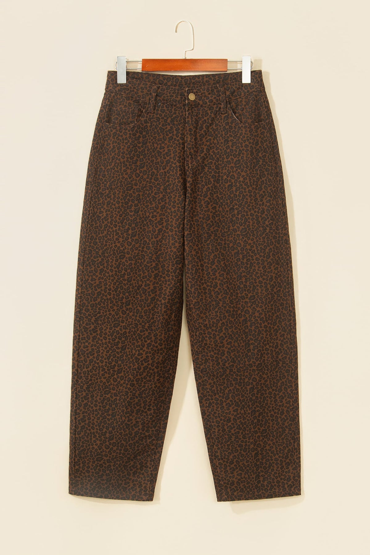 Brown Casual Leopard Print Full-Length Regular Fit Jeans