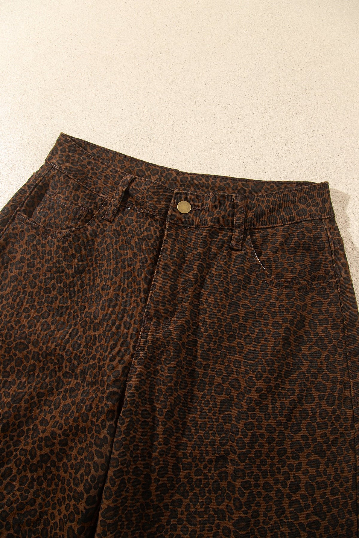 Brown Casual Leopard Print Full-Length Regular Fit Jeans