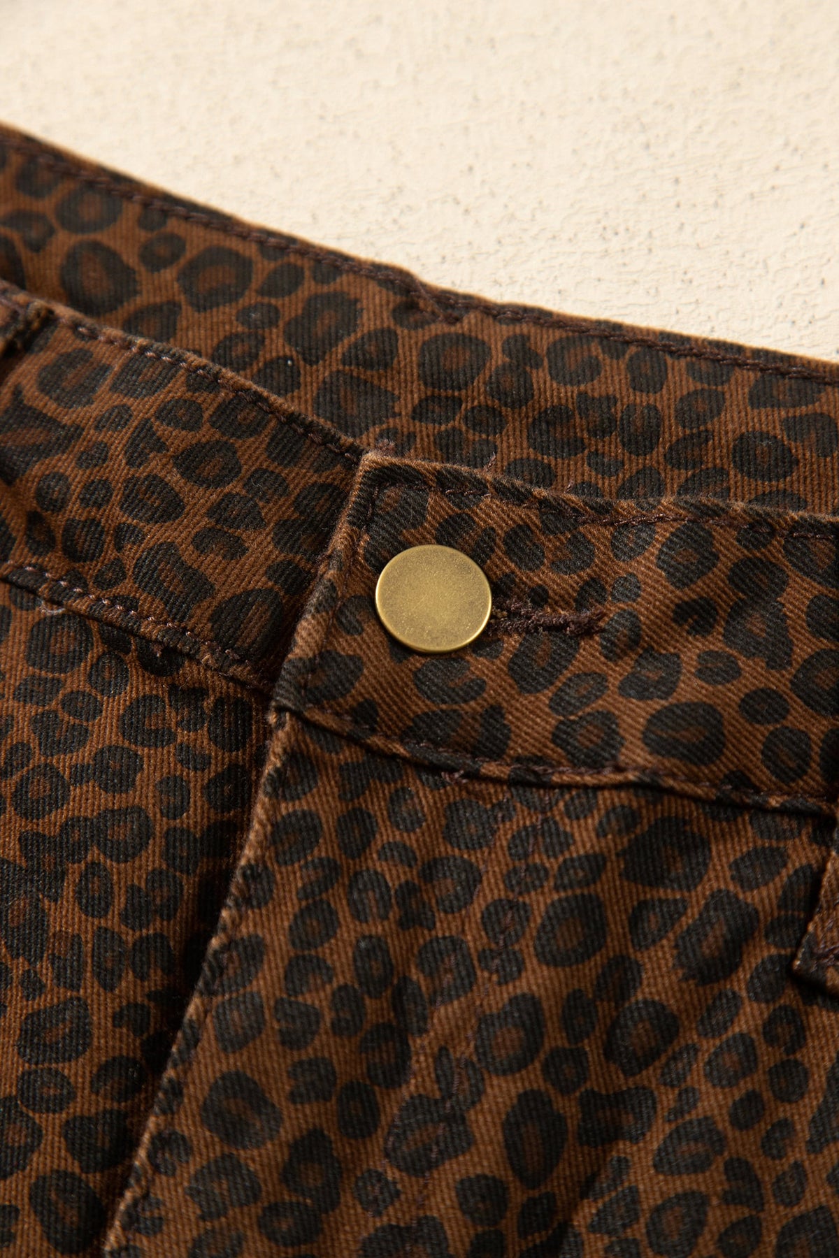 Brown Casual Leopard Print Full-Length Regular Fit Jeans