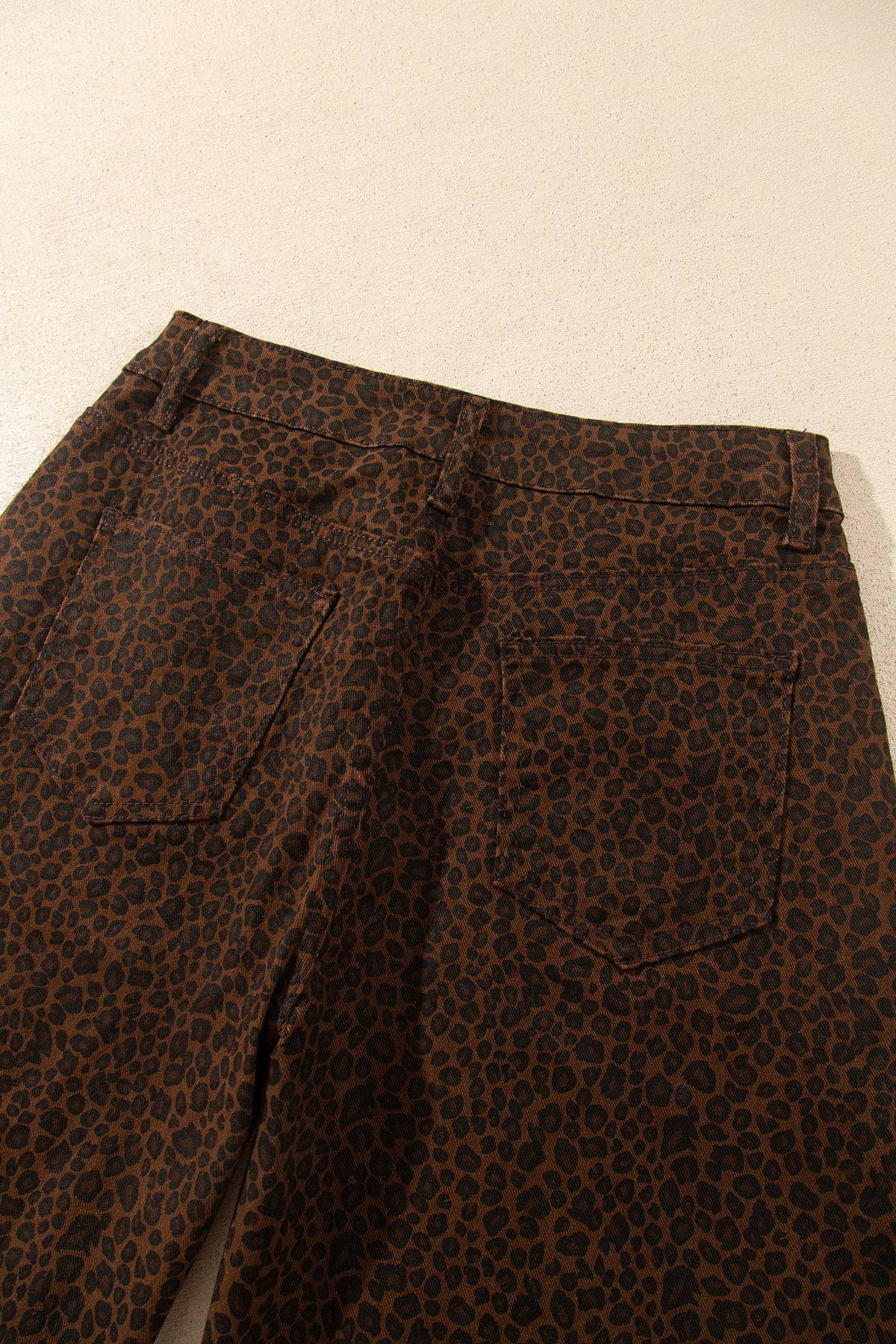 Brown Casual Leopard Print Full-Length Regular Fit Jeans