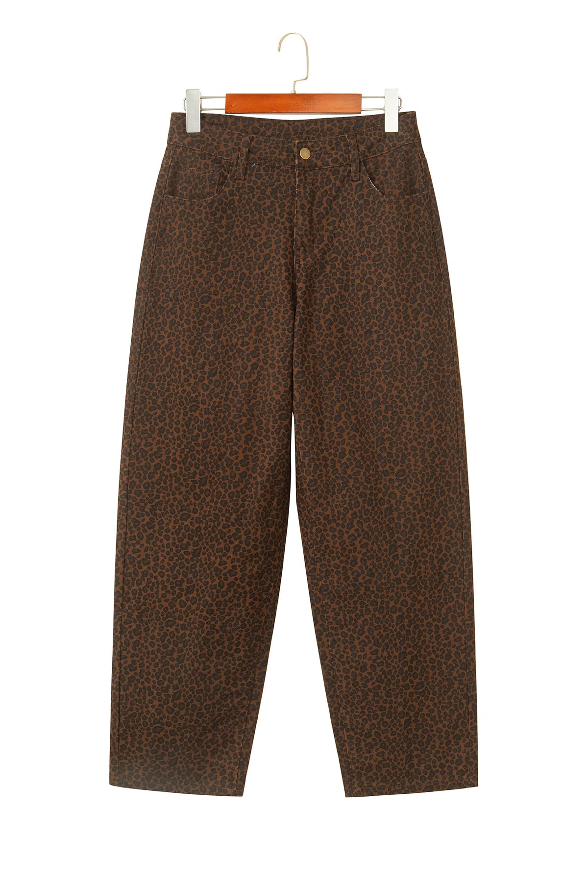 Brown Casual Leopard Print Full-Length Regular Fit Jeans
