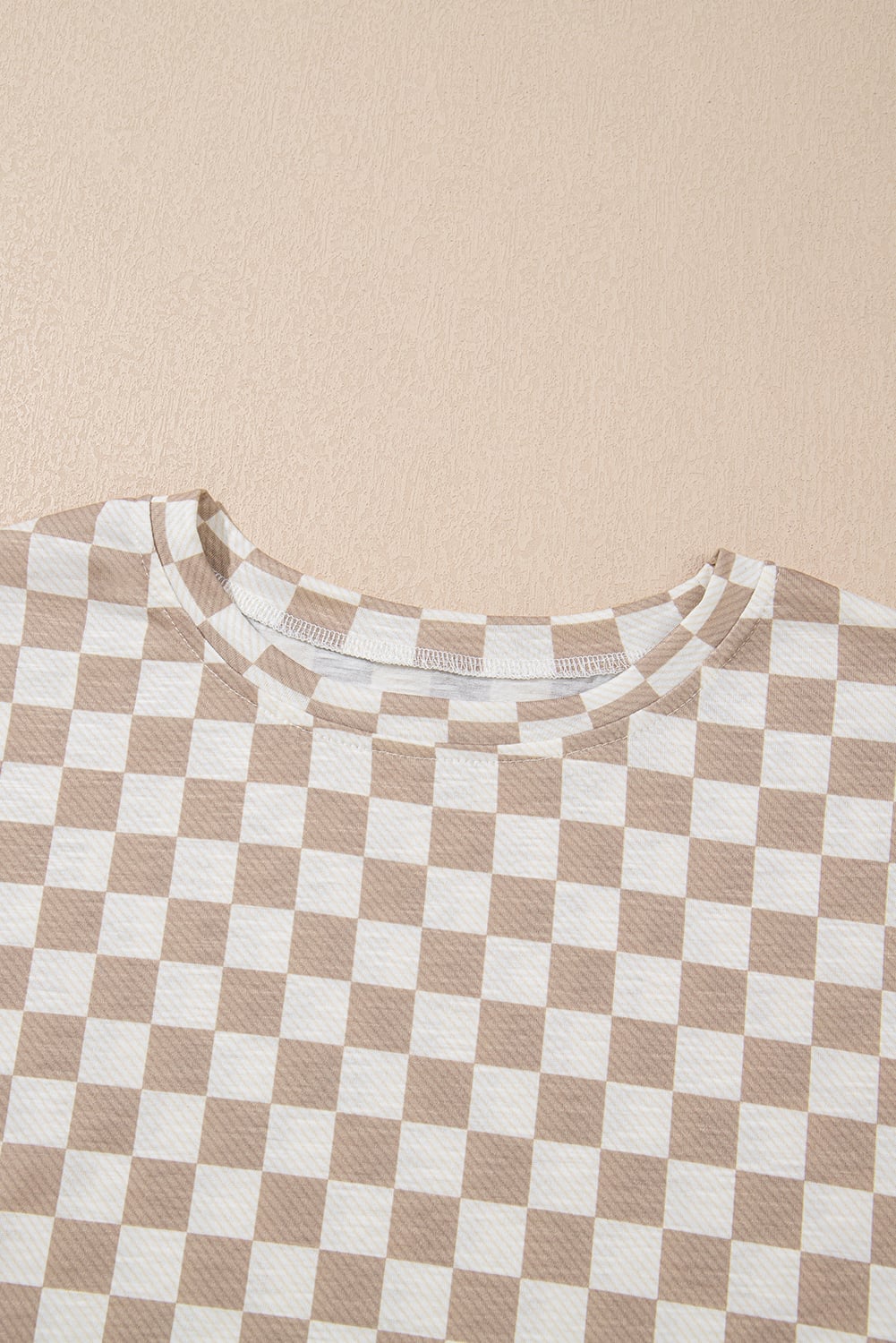 Brown Checkerboard T Shirt and High Waist Skorts 2 Piece Outfit
