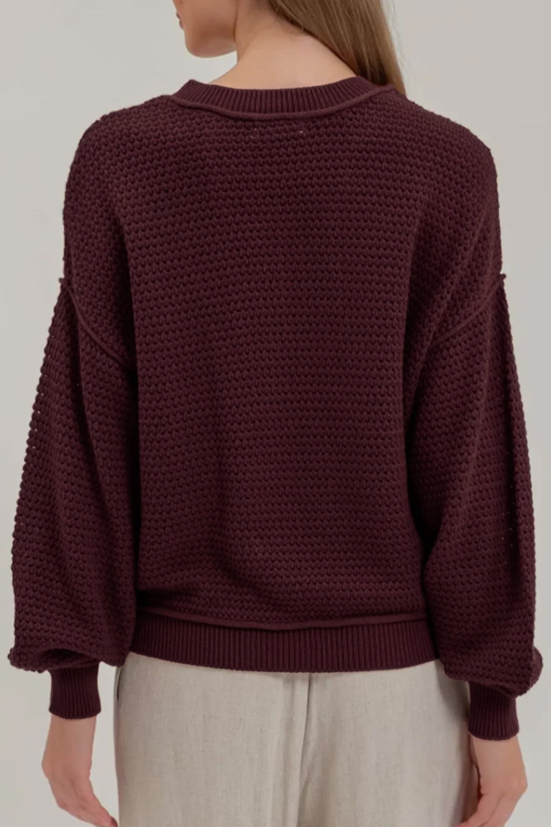 Brown Checkered Pattern Knit Loose Pullover Sweater