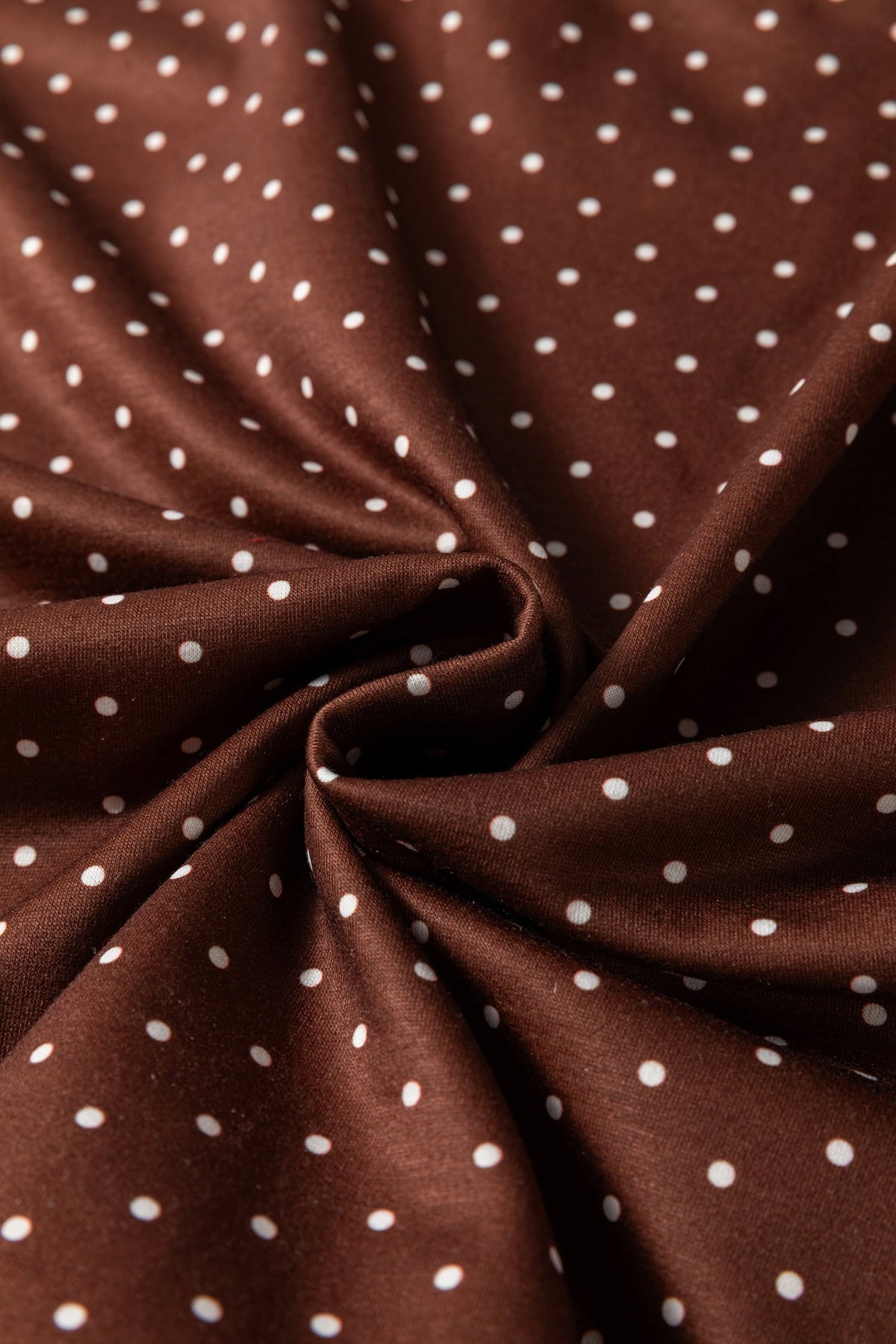 Brown Contrast Trim Long Sleeve Polka Dot Shift Pullover Top
