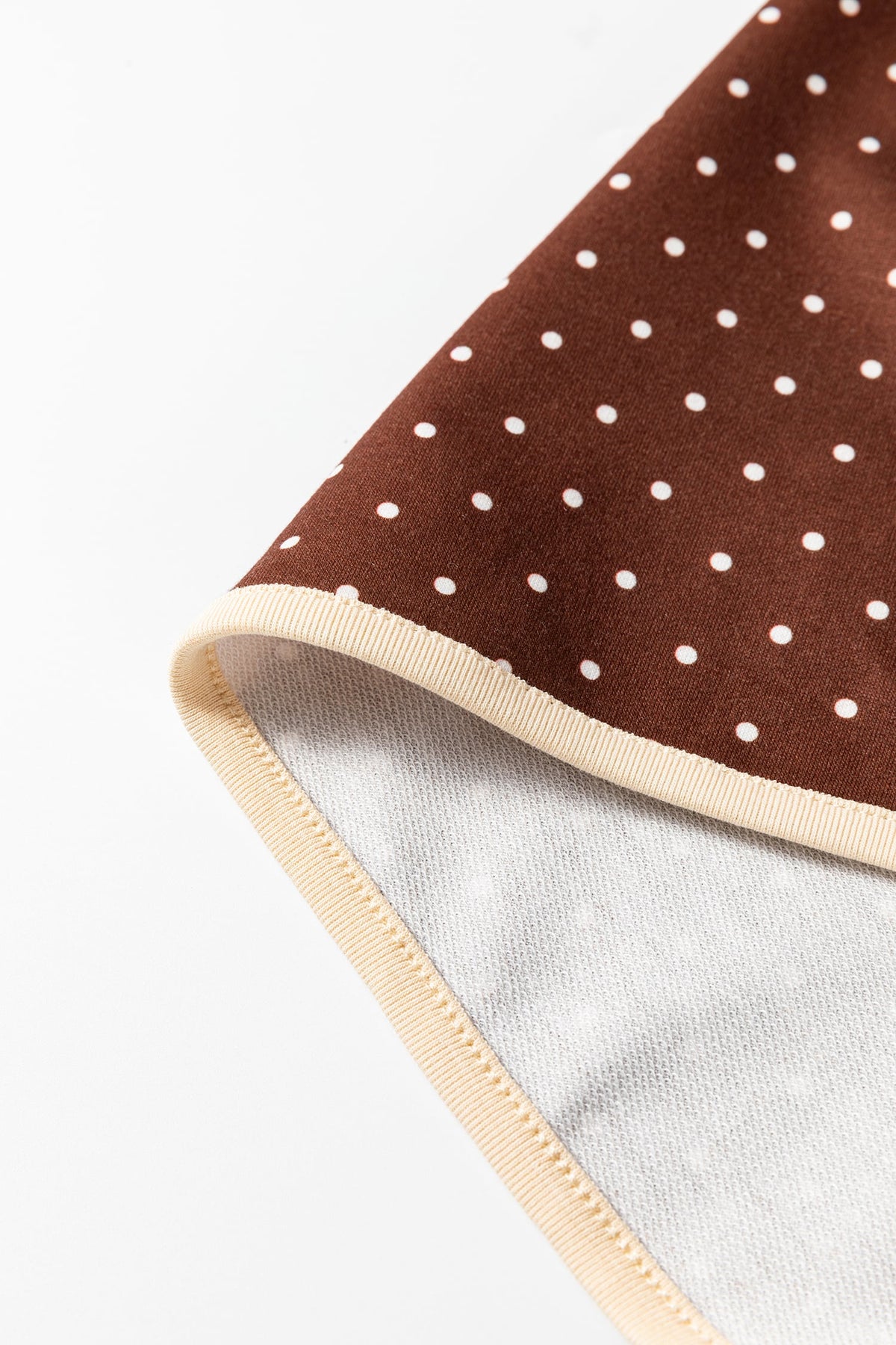 Brown Contrast Trim Long Sleeve Polka Dot Shift Pullover Top