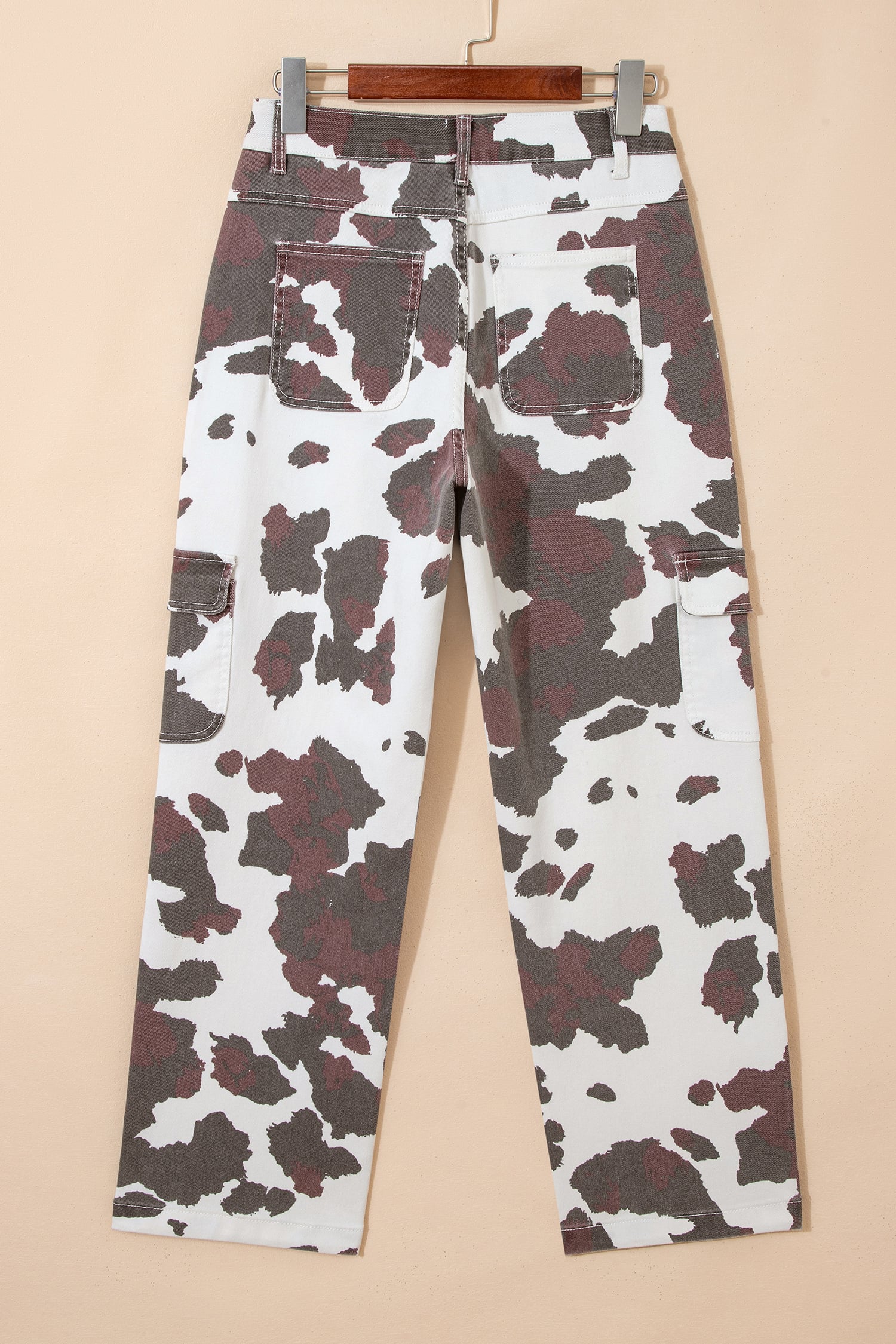 Brown Cow Spots Printed Multi Pocketed Jeans