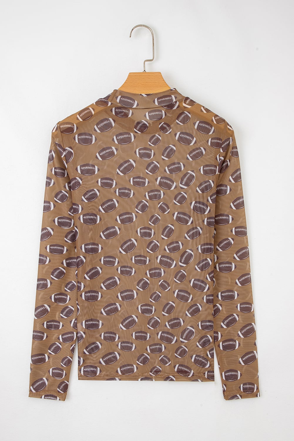 Brown Rugby Game Day Sheer Mesh Long Sleeve Top