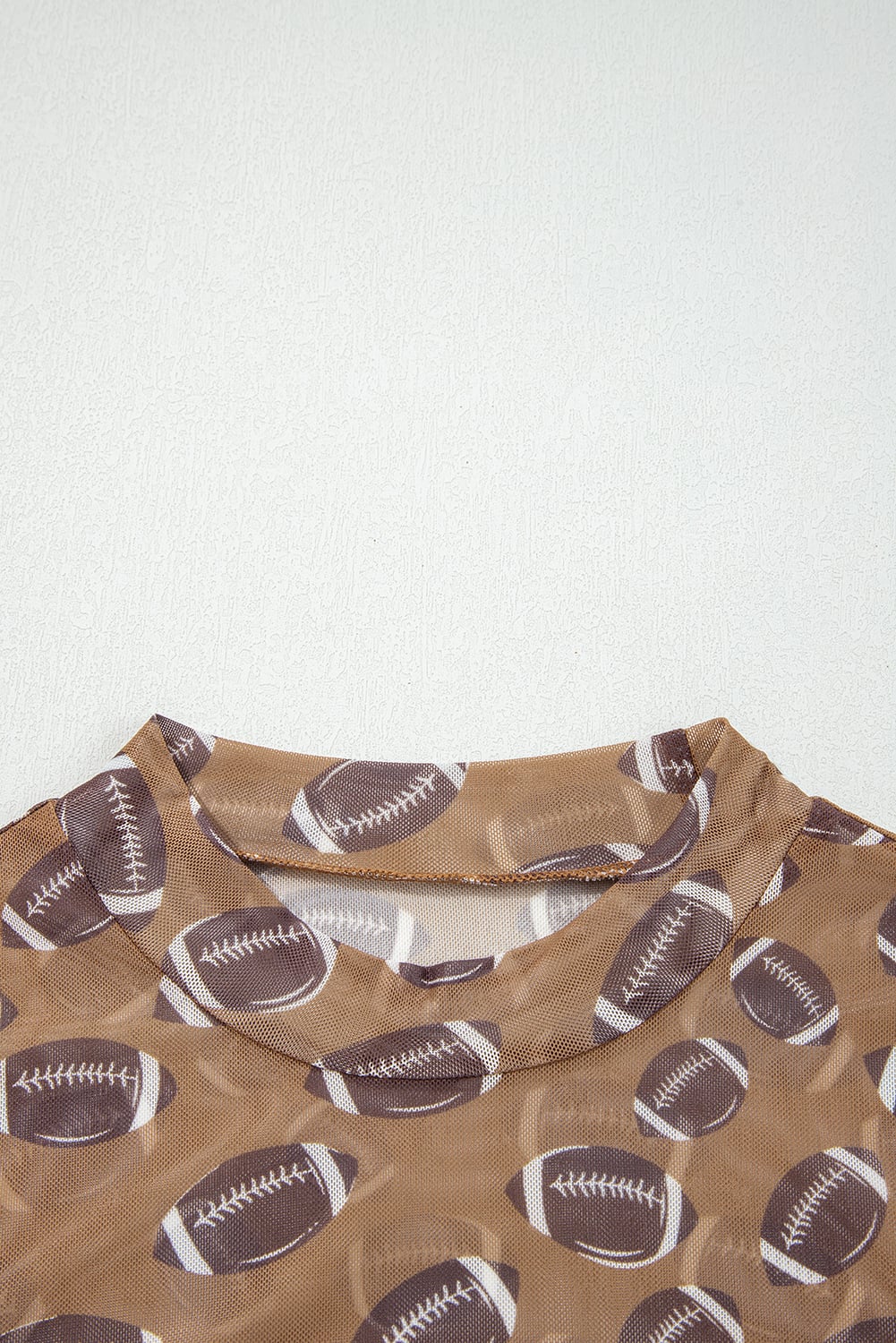 Brown Rugby Game Day Sheer Mesh Long Sleeve Top