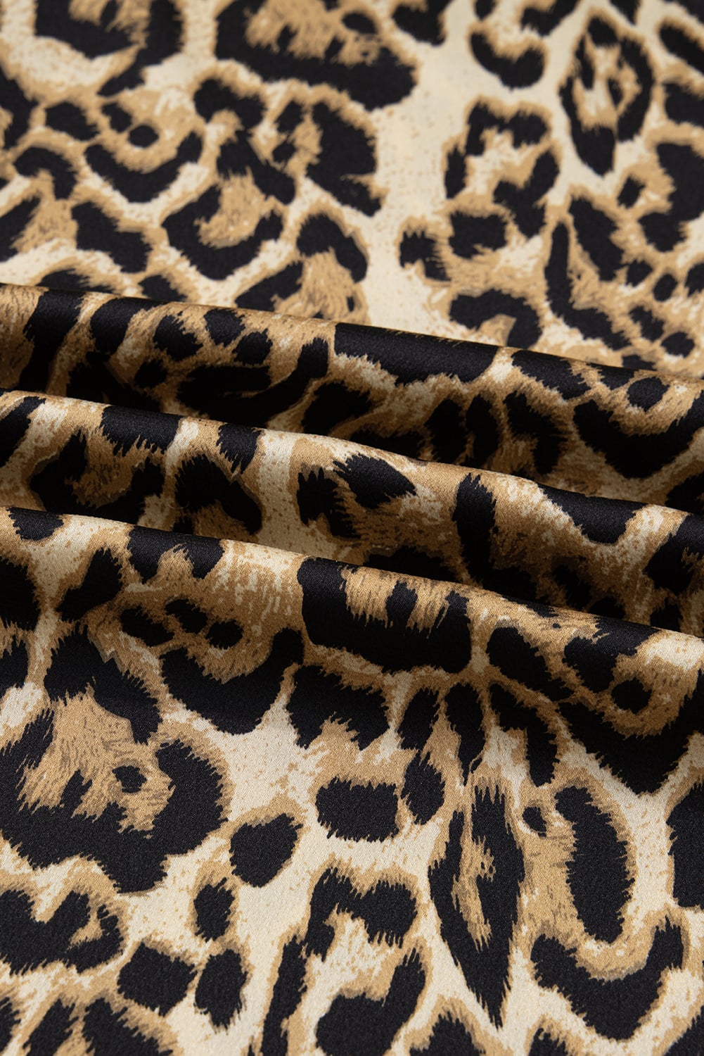 Brown Leopard Collared 3/4 Sleeve Shirt and Loose Pants Two Piece Outfit Set