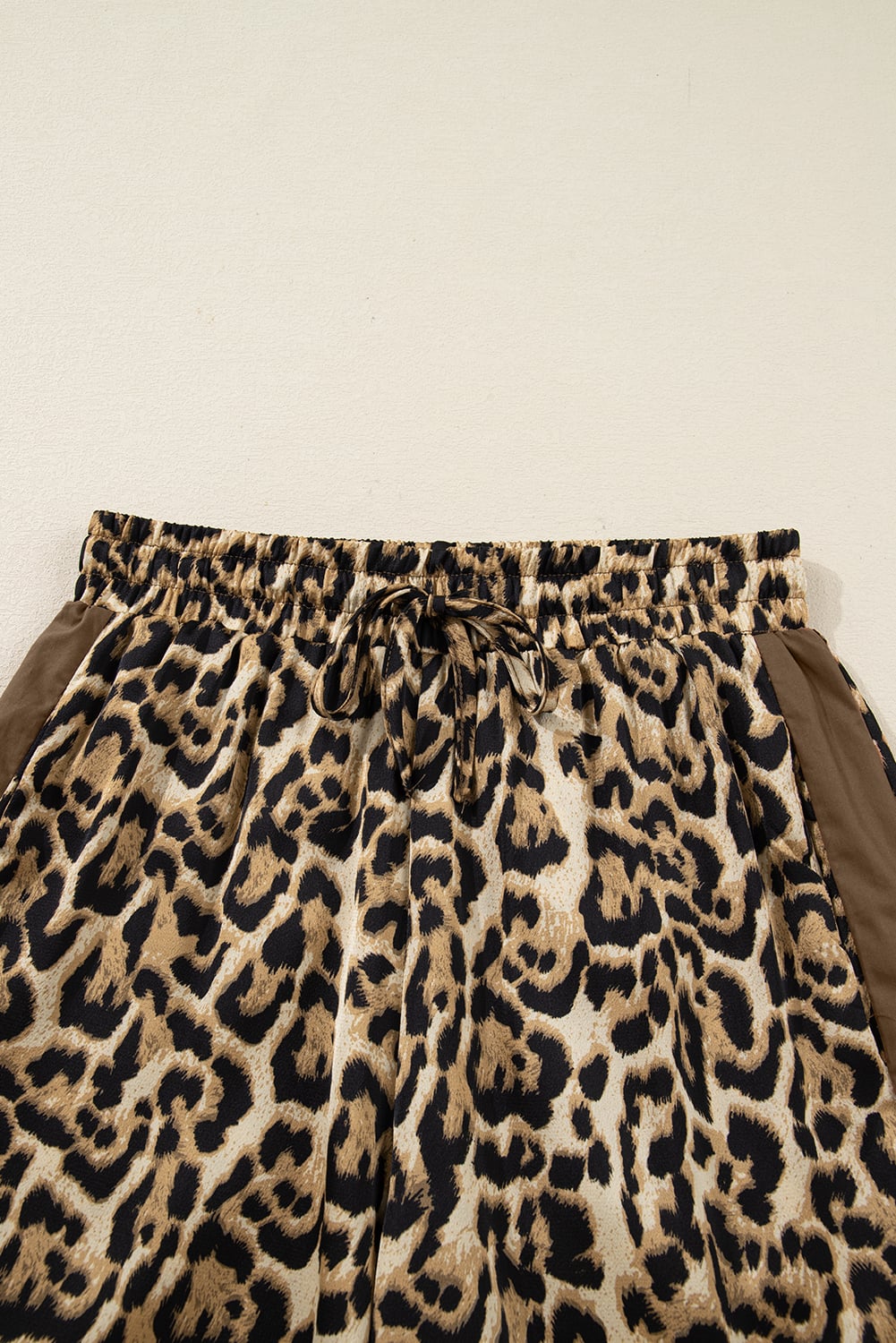 Brown Leopard Collared 3/4 Sleeve Shirt and Loose Pants Two Piece Outfit Set