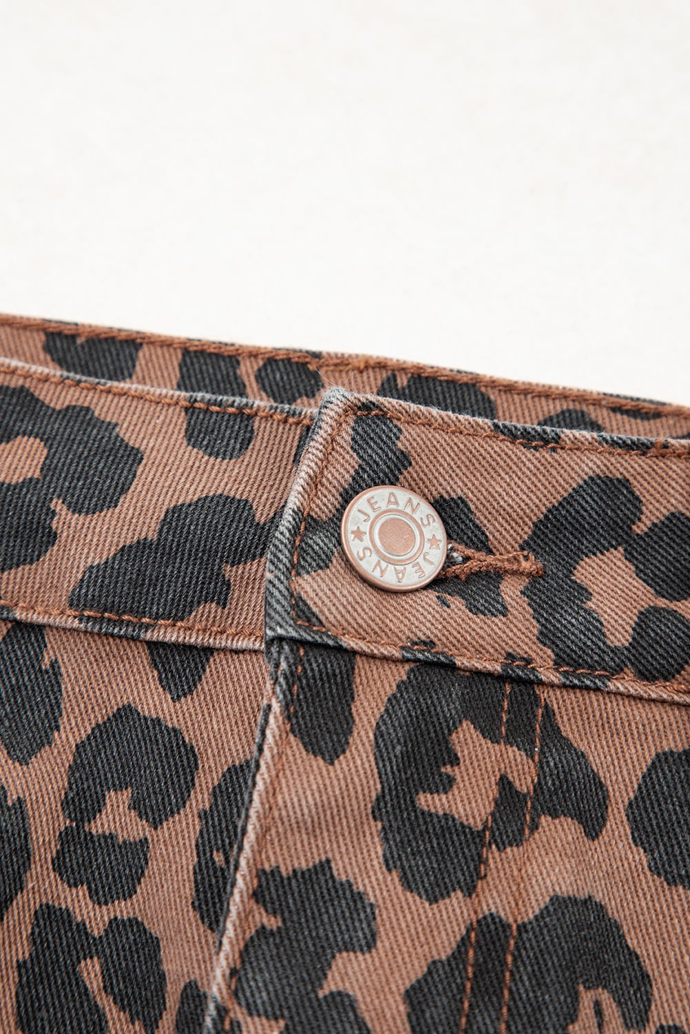 Brown Leopard Print Frayed Edge Denim Skirt Long Casual Daily Wear