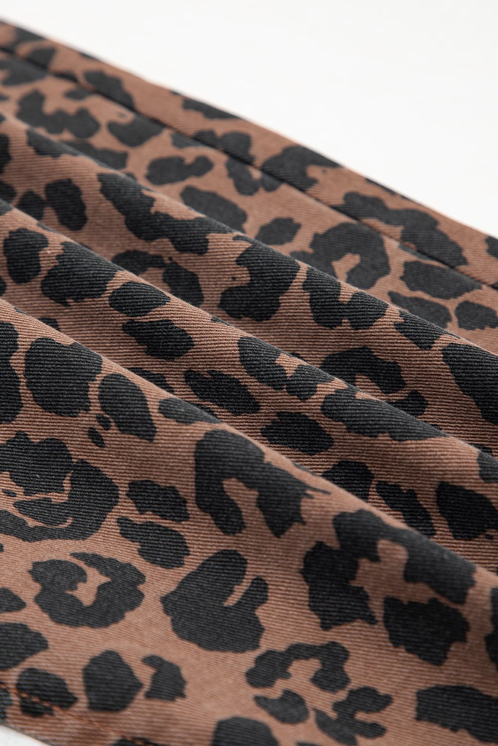 Brown Leopard Print Frayed Edge Denim Skirt Long Casual Daily Wear