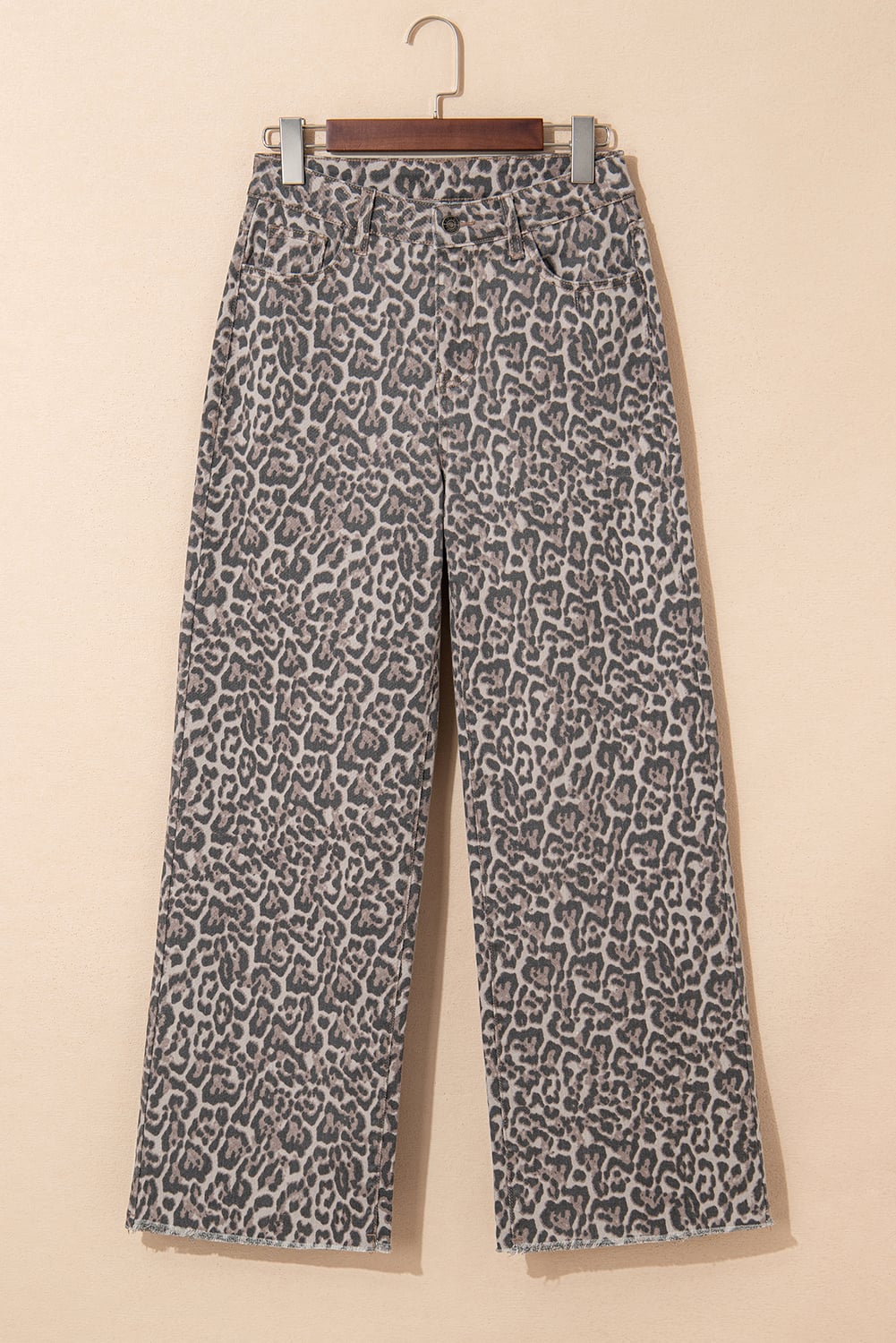 Brown Leopard Frayed Edge Wide Leg High Waist Jeans