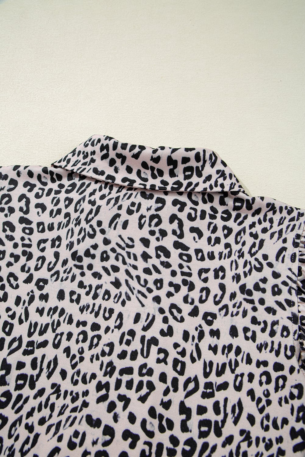 Brown Leopard Half Zipper Collared Ruffled Sleeve Top and Short Set