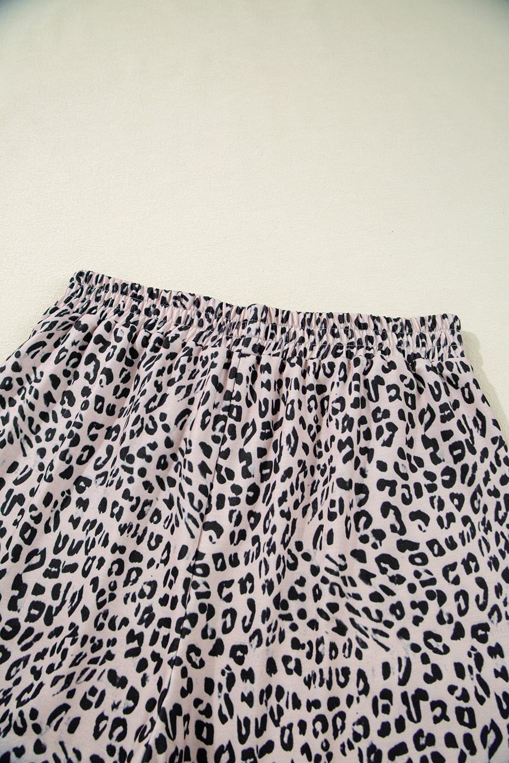 Brown Leopard Half Zipper Collared Ruffled Sleeve Top and Short Set