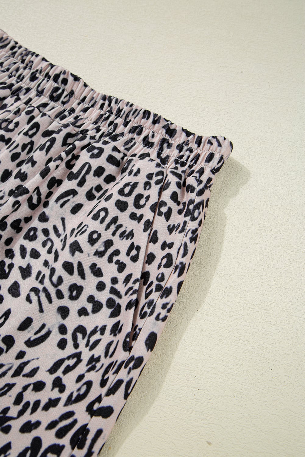 Brown Leopard Half Zipper Collared Ruffled Sleeve Top and Short Set