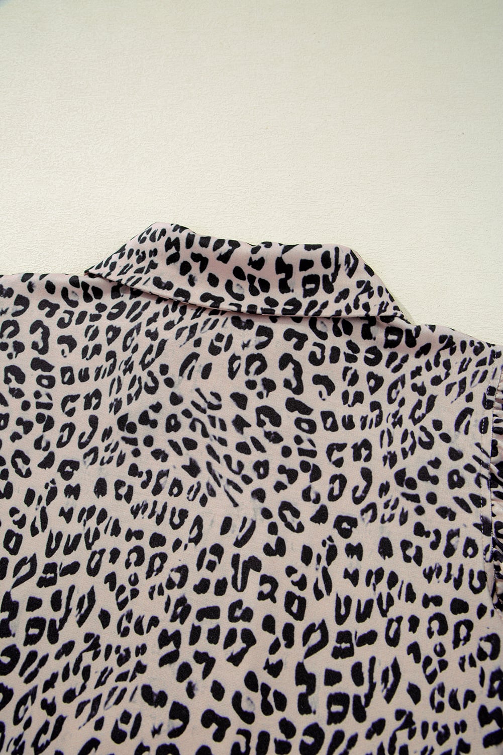 Brown Leopard Half Zipper Collared Ruffled Sleeve Top and Short Set