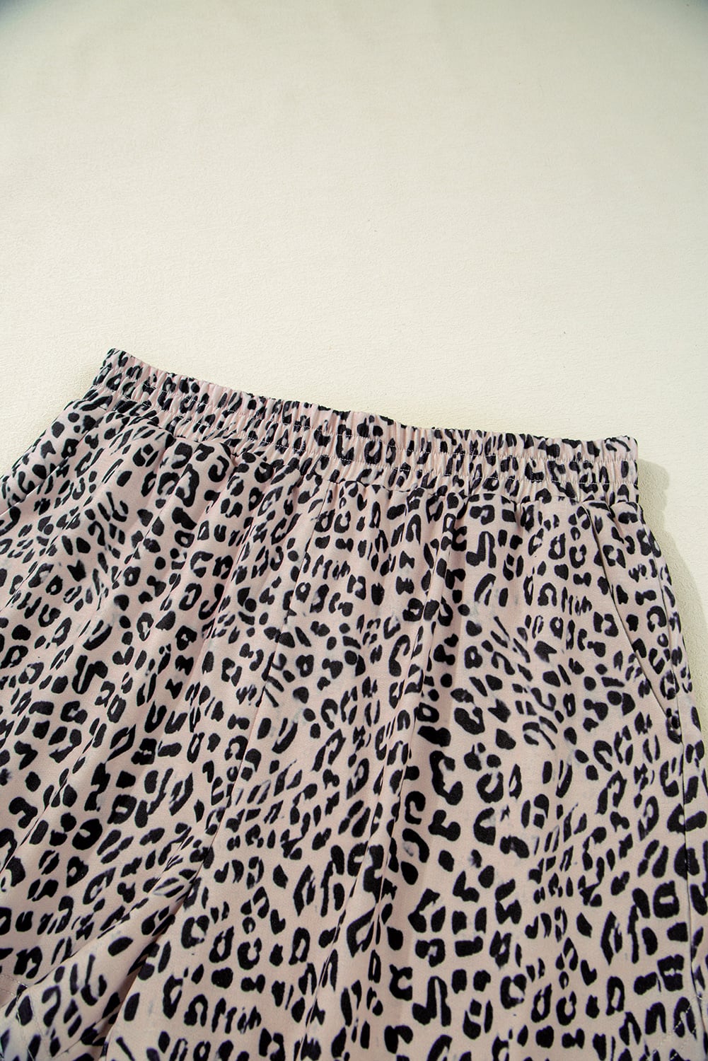 Brown Leopard Half Zipper Collared Ruffled Sleeve Top and Short Set
