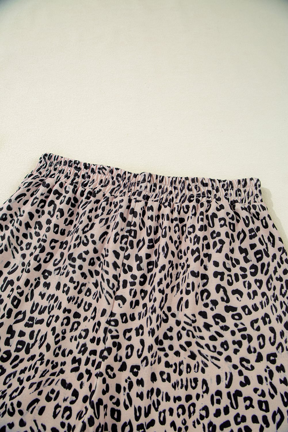 Brown Leopard Half Zipper Collared Ruffled Sleeve Top and Short Set