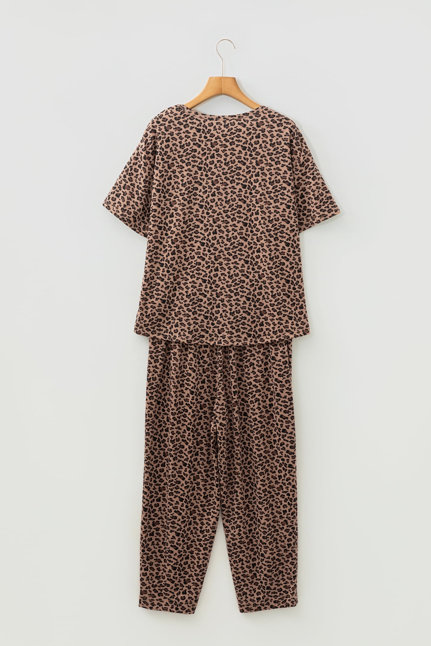 Brown Leopard High-Low Loose Tee Ankle Length Pants Set