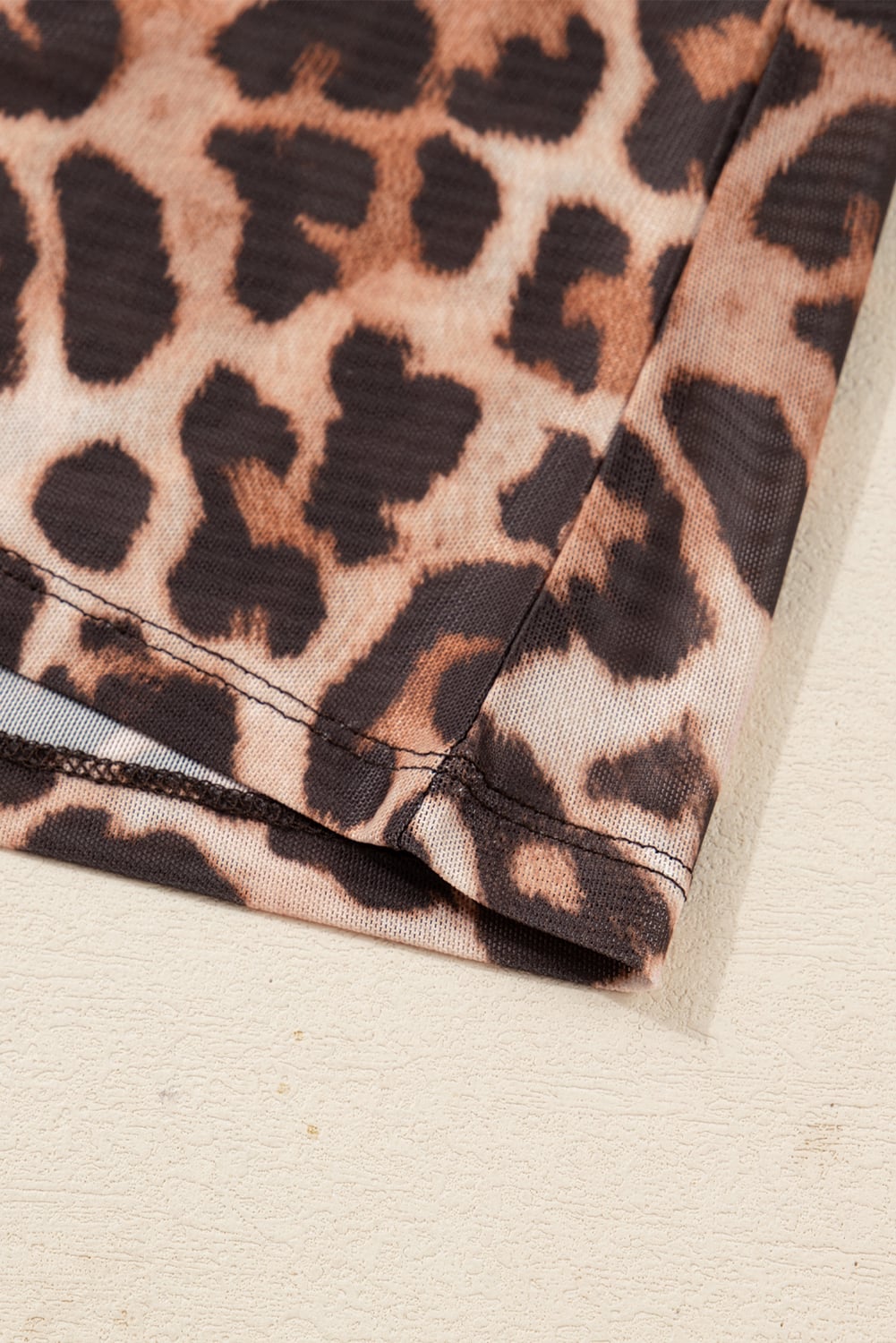 Brown Leopard Mock Neck Long Sleeve Mesh Top