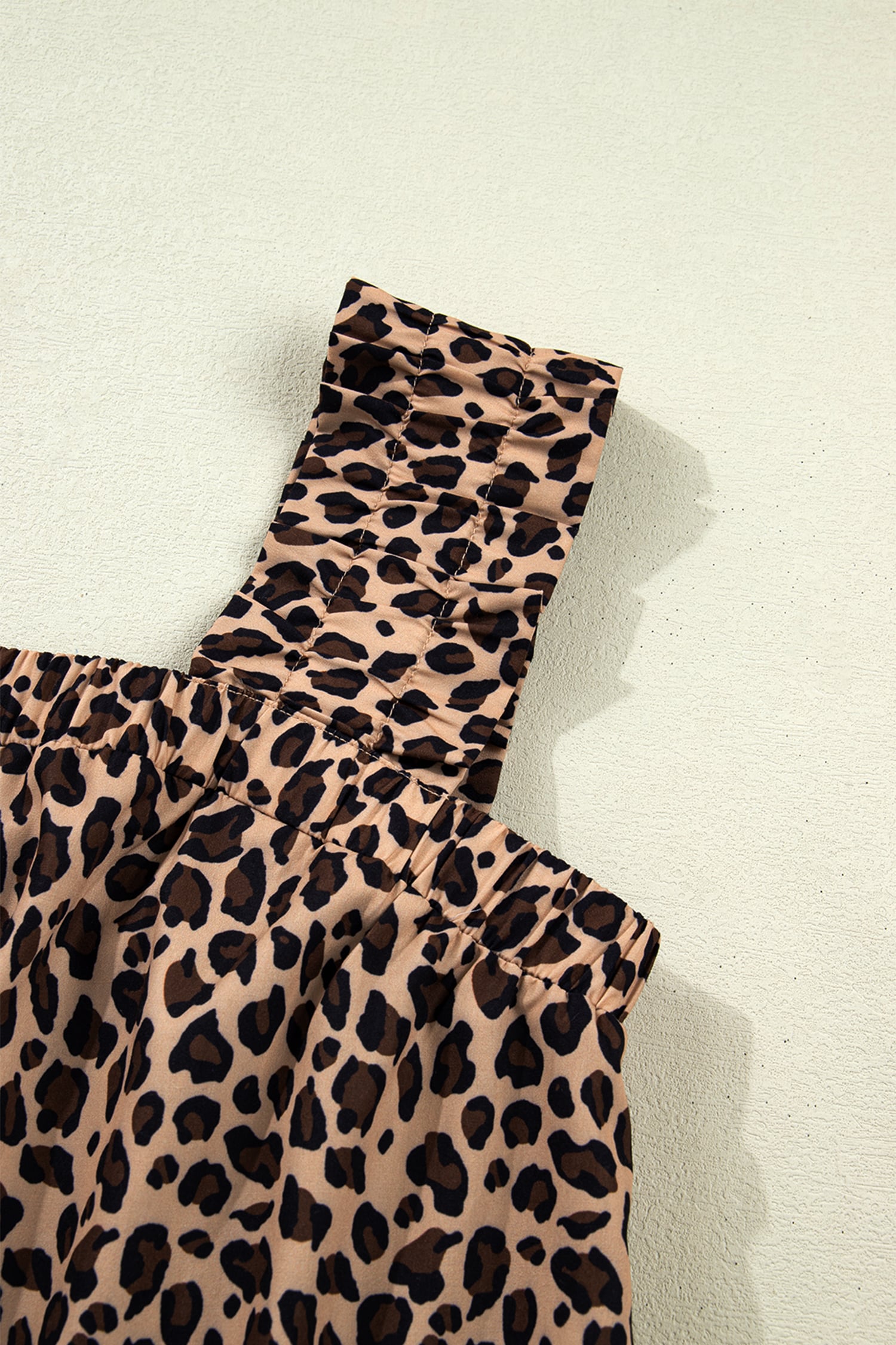 Brown Leopard Print Frilled Square Neck Tank Top