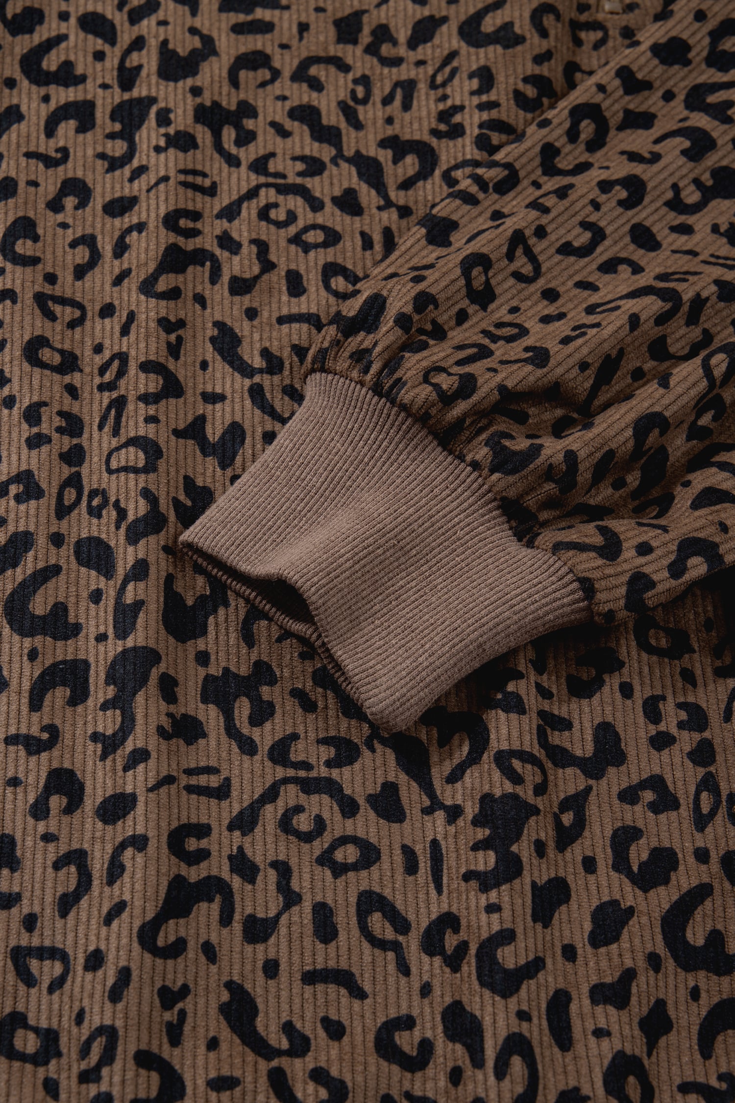 Brown Leopard Print Quarter Zip Corduroy Sweatshirt
