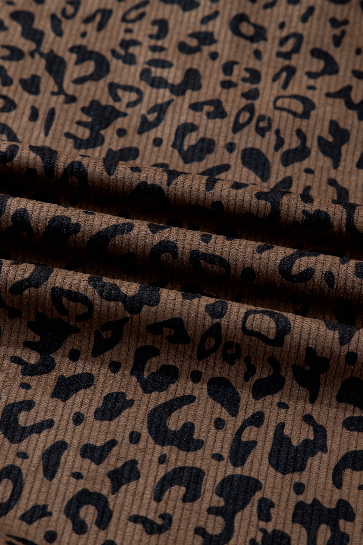 Brown Leopard Print Quarter Zip Corduroy Sweatshirt