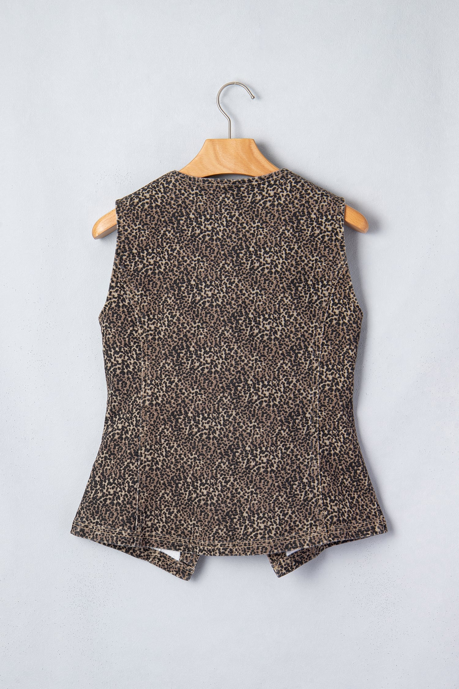 Brown Leopard Print Slim Denim Vest