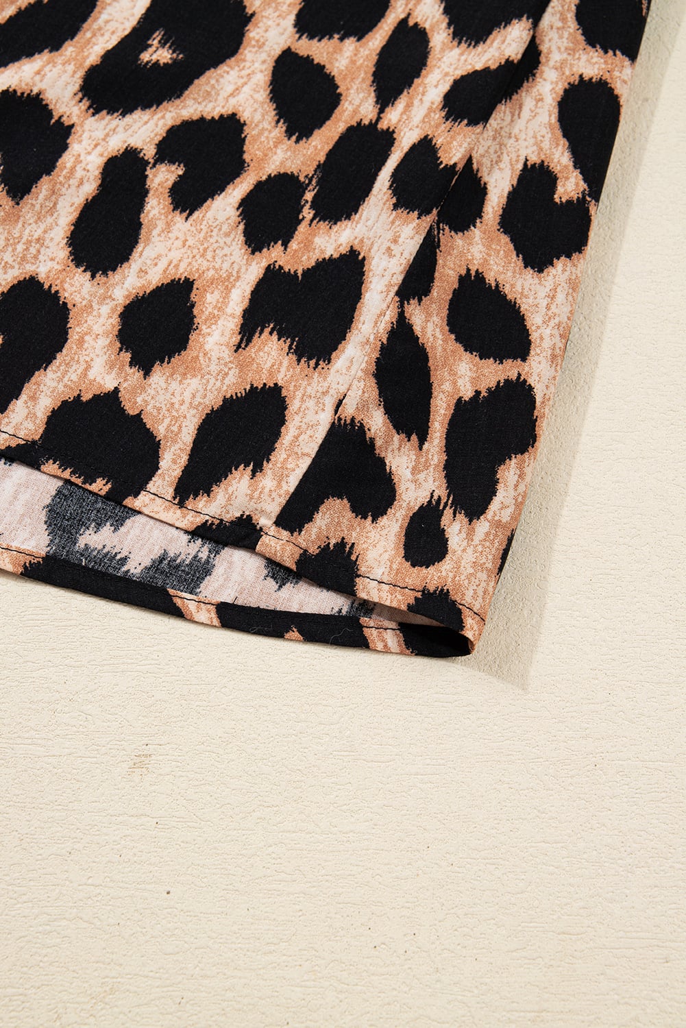 Brown Leopard Print Smocked Detail Flowy Midi Dress