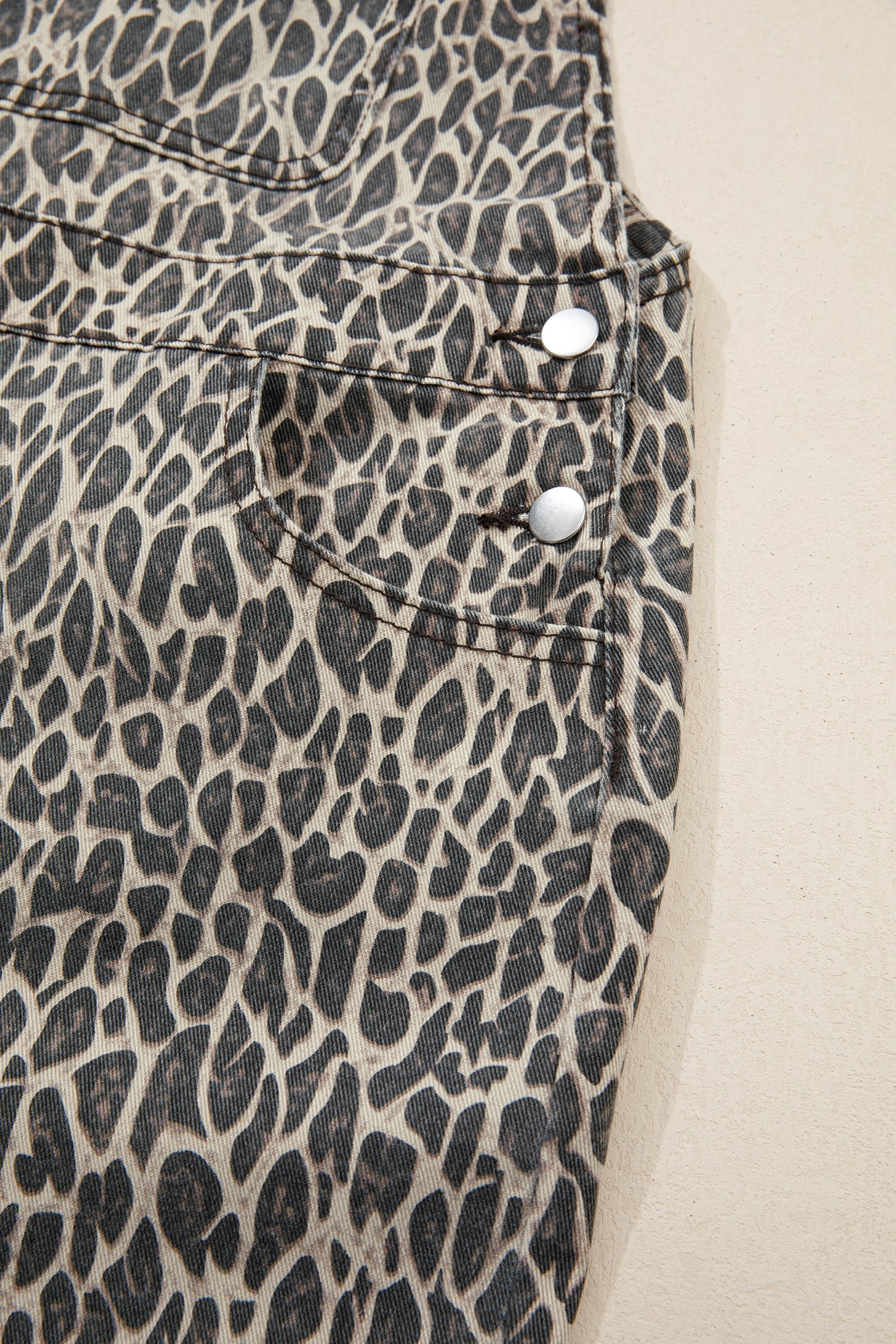 Brown  Leopard Print Straight Leg Loose Denim Overall Jumpsuit