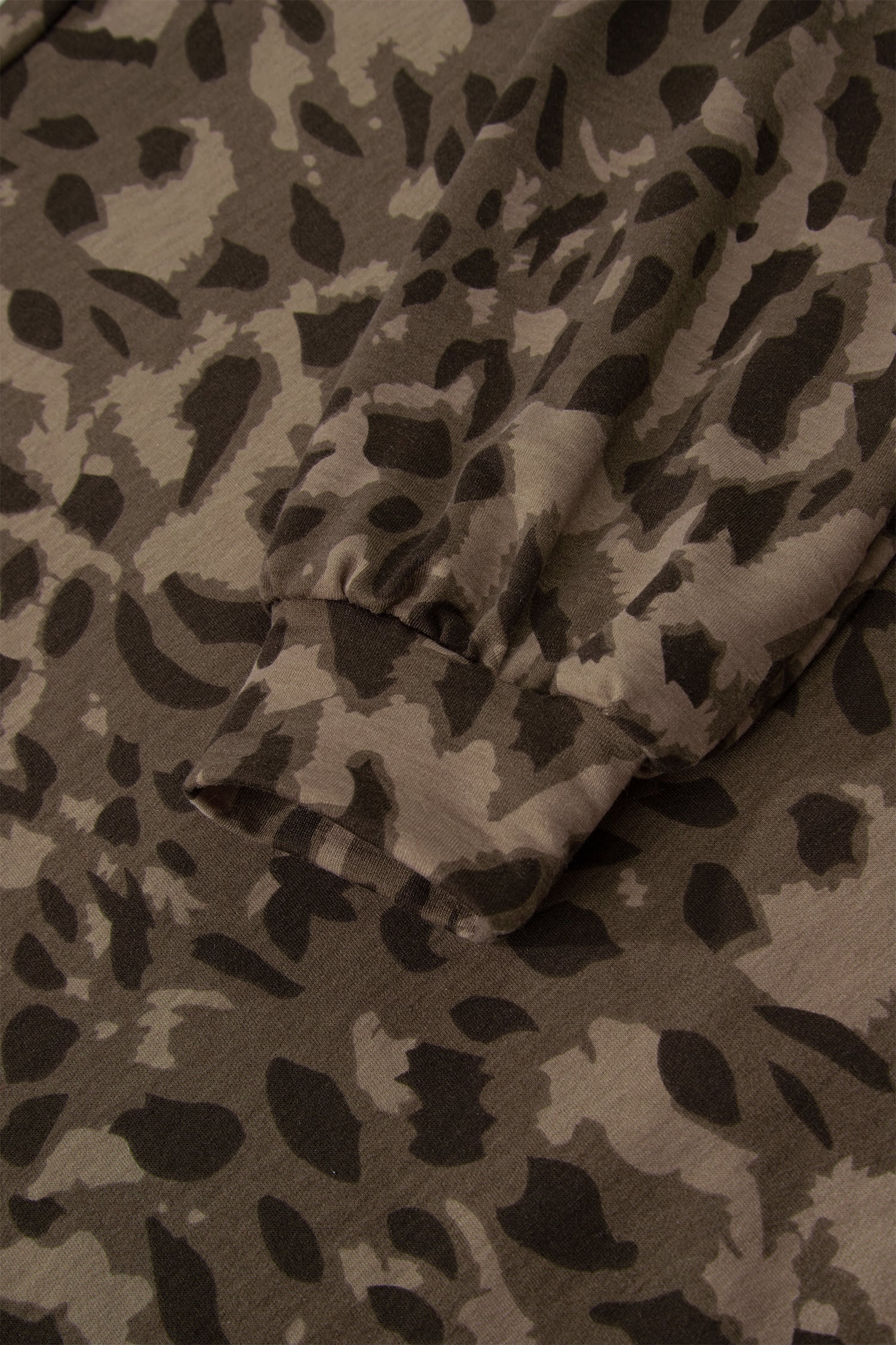 Brown Leopard Print Raw Seam Patchwork Pullover Drawstring Loose Pant Set