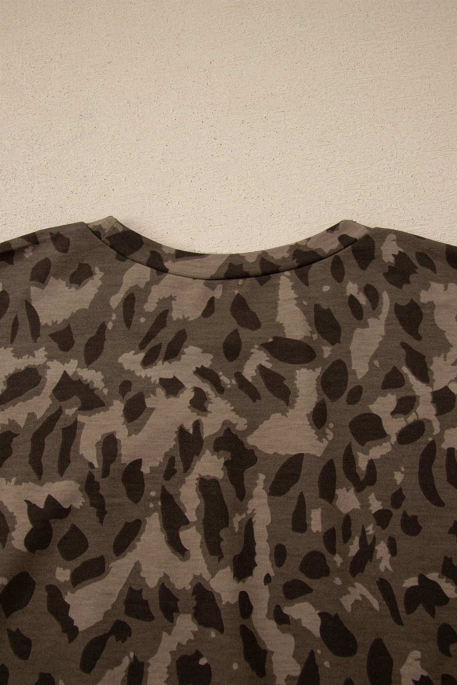 Brown Leopard Print Raw Seam Patchwork Pullover Drawstring Loose Pant Set
