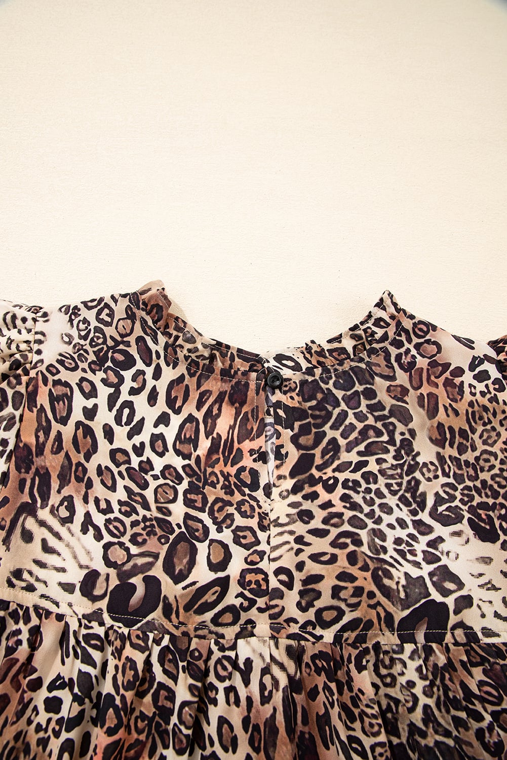 Brown Leopard Ruffled Detail Long Sleeve Loose Mini Dress